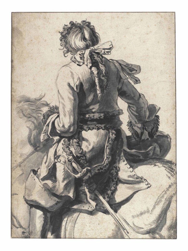 Pieter van Bloemen, called Standaart (1657-1720), A mounted cavalier, seen from behind. 10⅛ x 7½  in (26.5 x 19  cm). Sold for £253,250 on 8 December 2011 at Christie’s in London, South Kensington