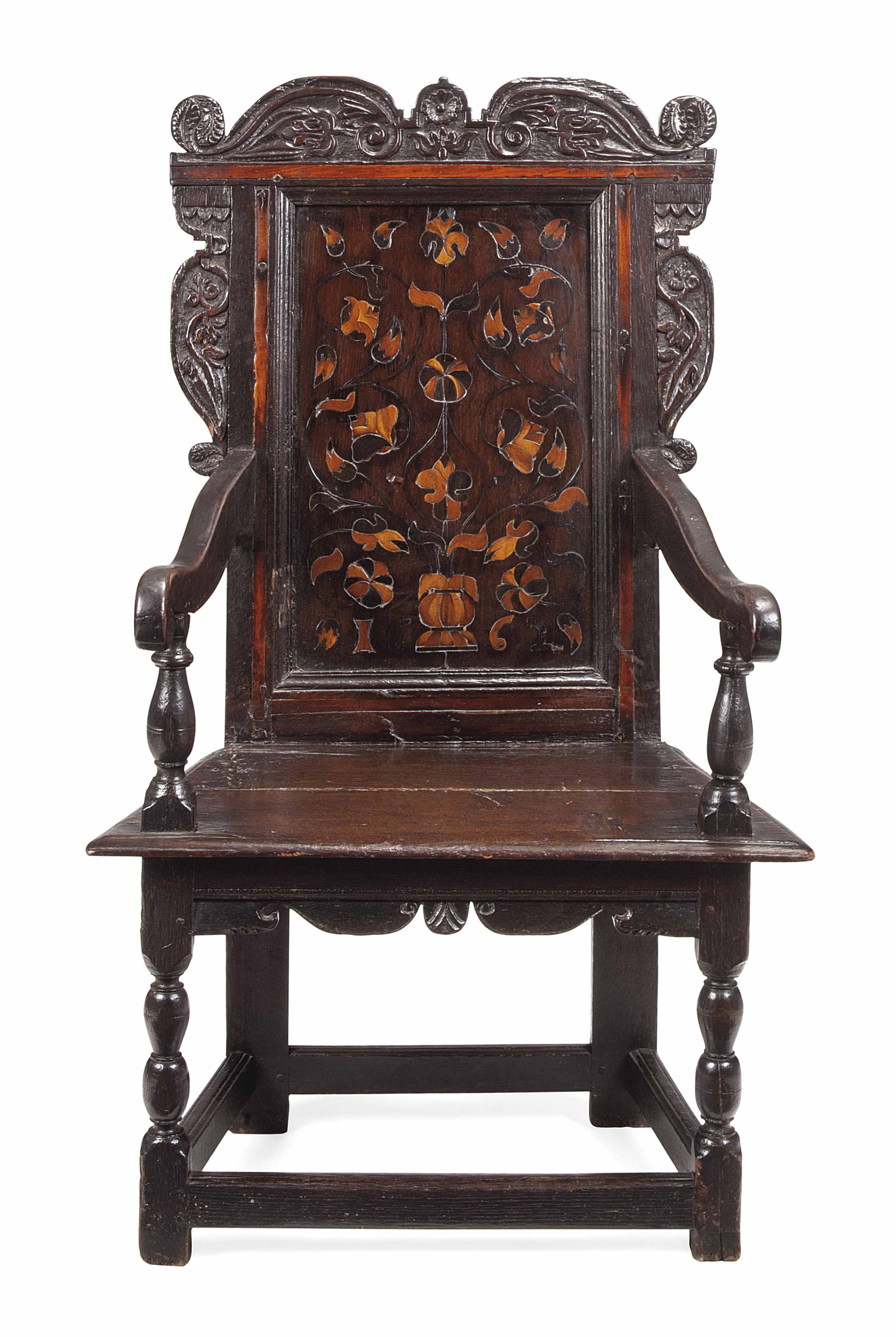 A Charles Ii Oak And Marquetry Armchair Late 17th Century Yorkshire Armchair Furniture Lighting Christie S