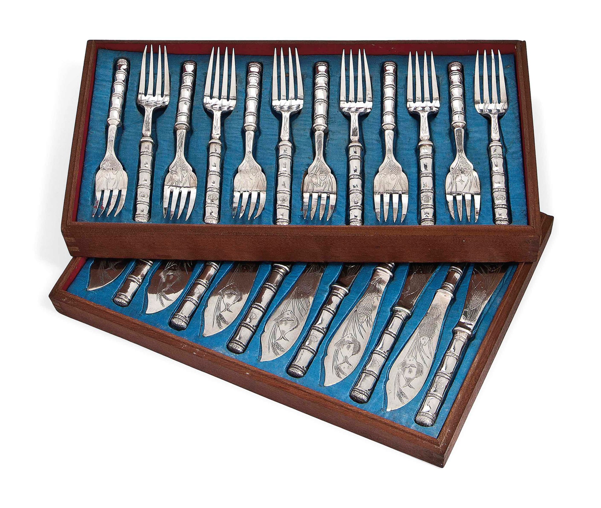 TWELVE PAIRS OF CHINESE EXPORT SILVER FISH KNIVES AND FORKS
