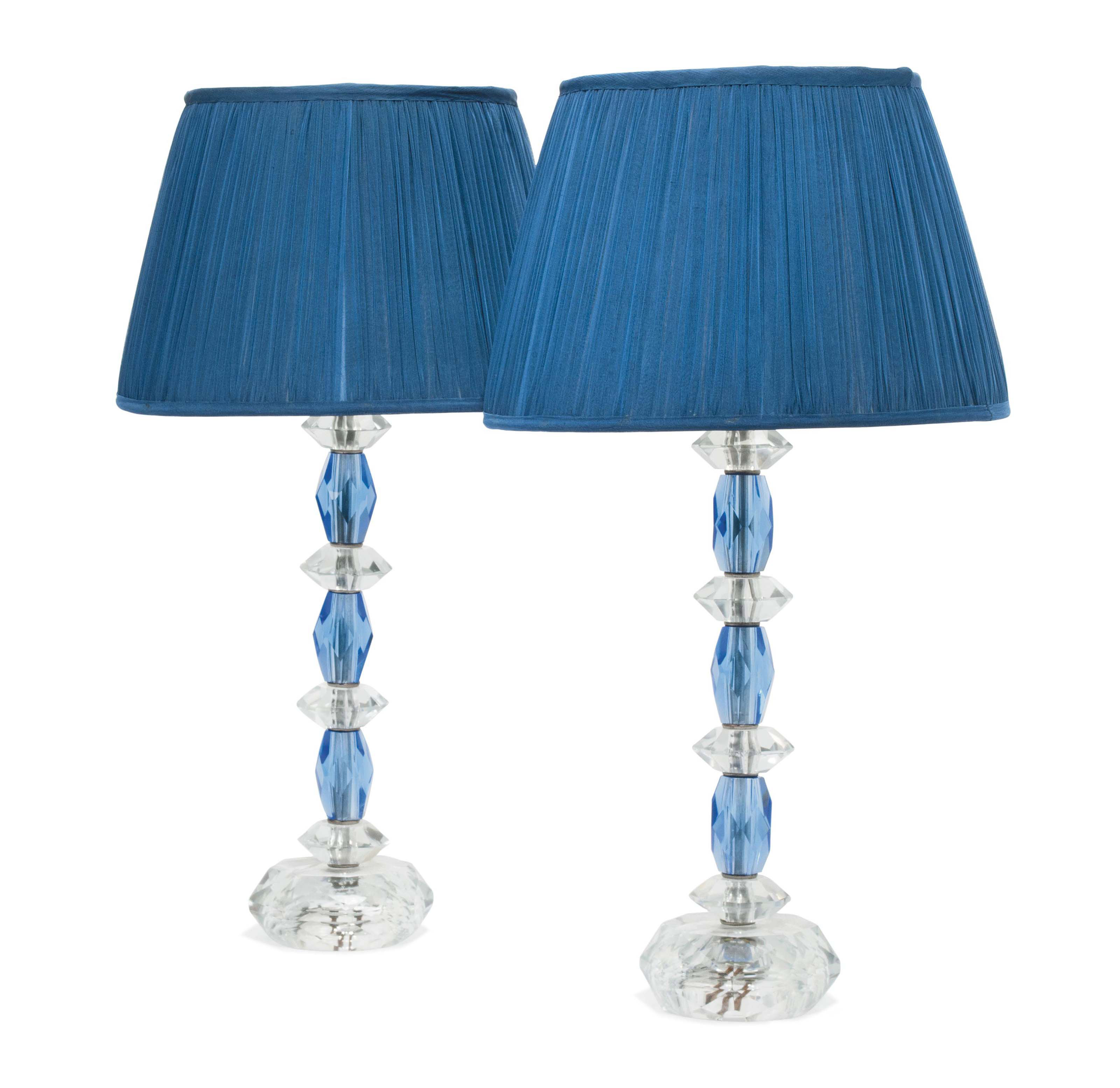 A Pair Of Blue And Clear Glass Table Lamps Second Half 20th