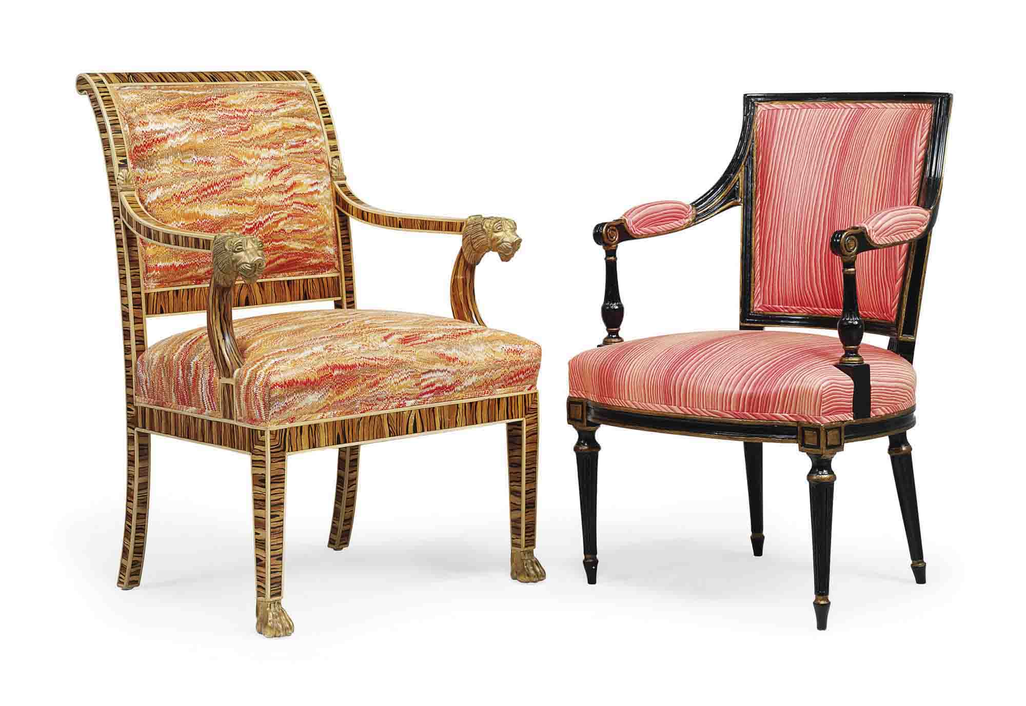 An American Empire Style Simulated Calamander And Parcel Gilt Armchair