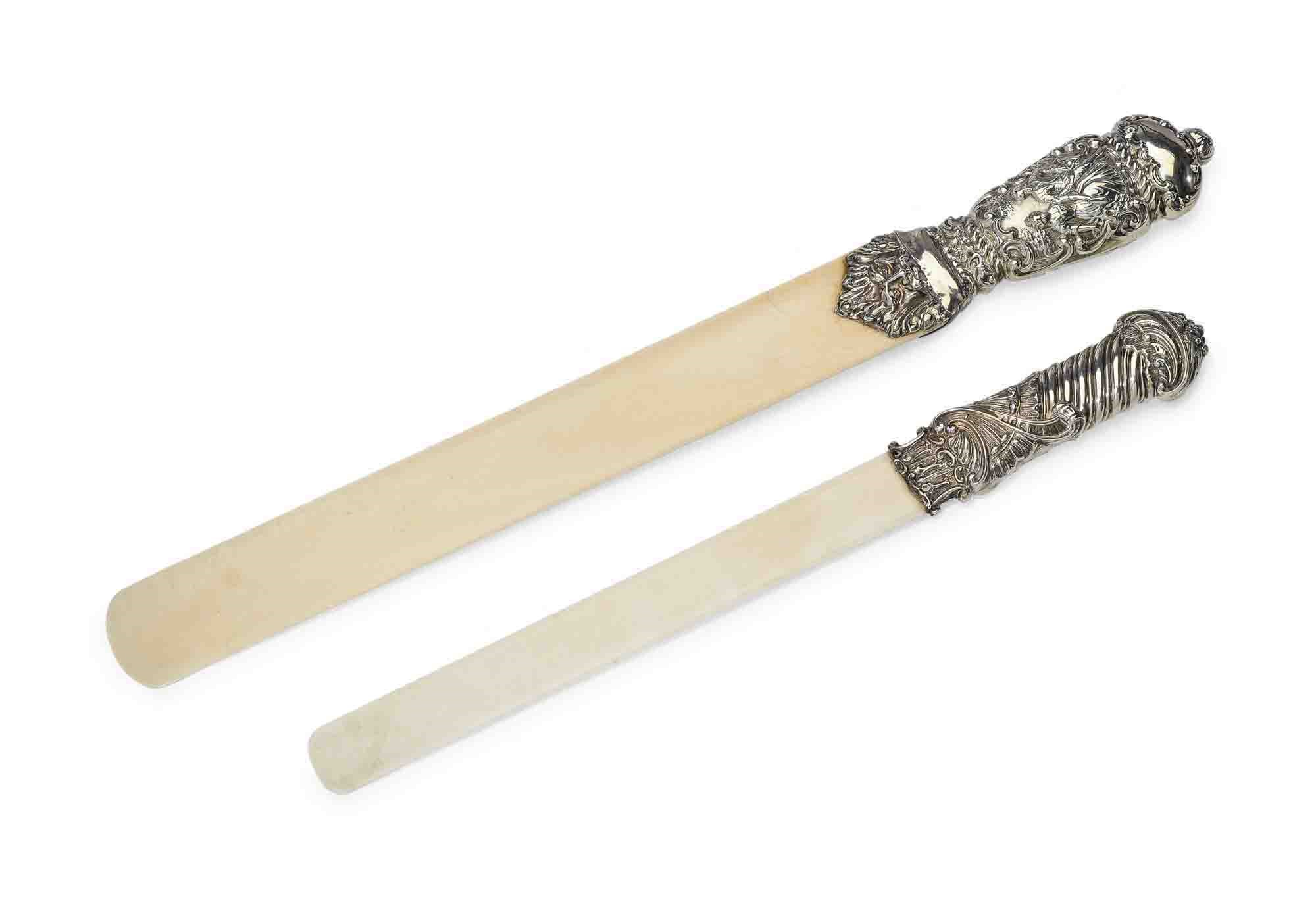 A V SILVERHANDLED IVORY PAPER KNIFE , MARK OF WILLIAM COMYNS