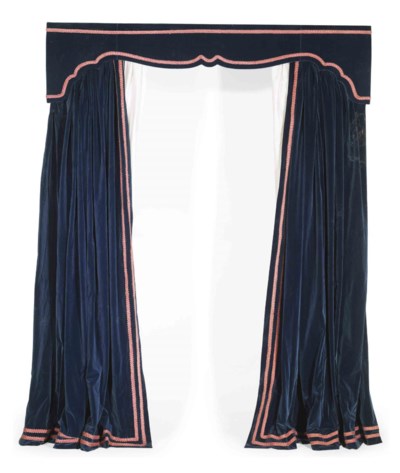 Four Pairs Of Blue Velvet Curtains And Box Pelmets