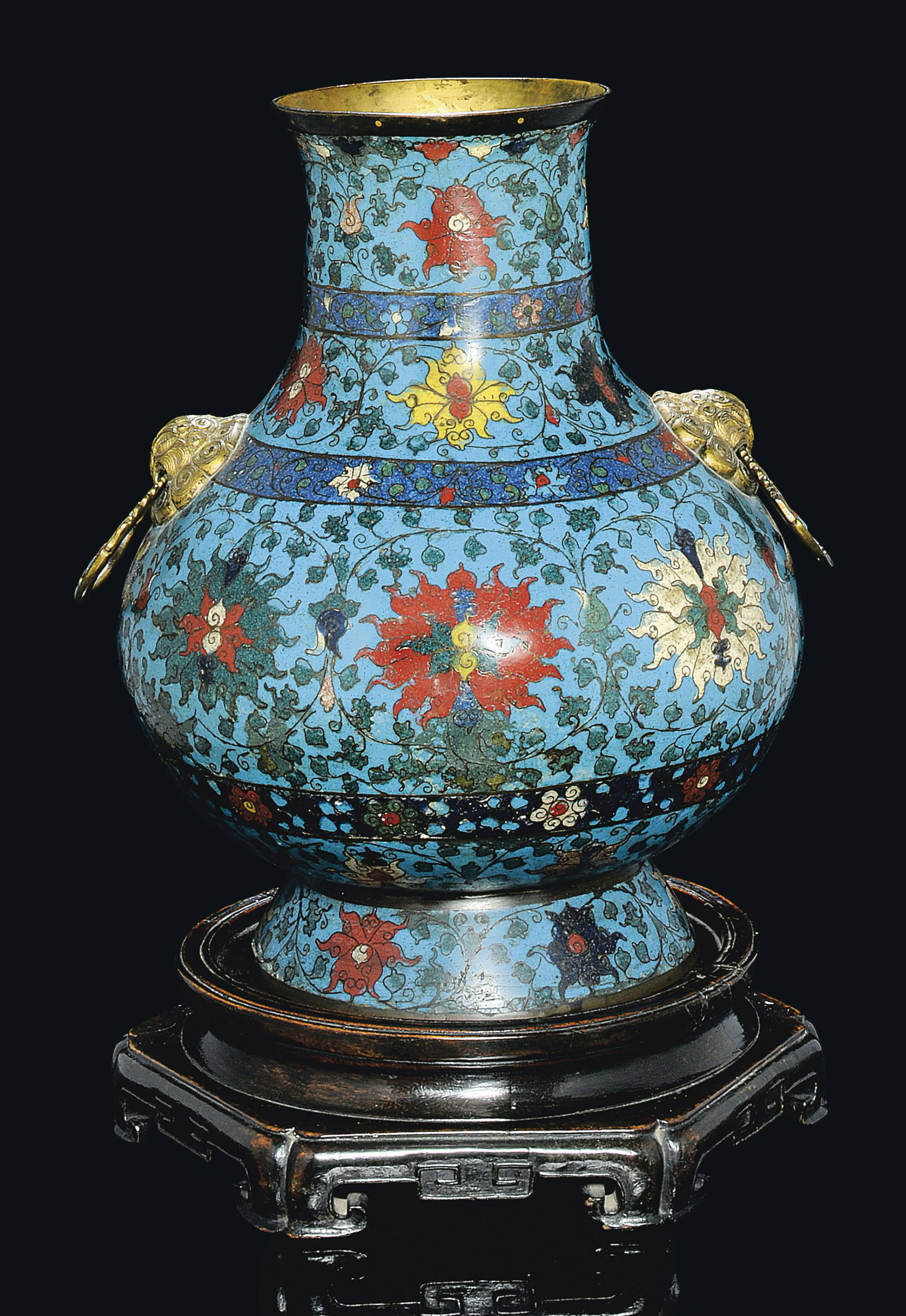 A CHINESE CLOISONNÉ ENAMEL AND GILT BRONZE VASE, HU , 17TH CENTURY