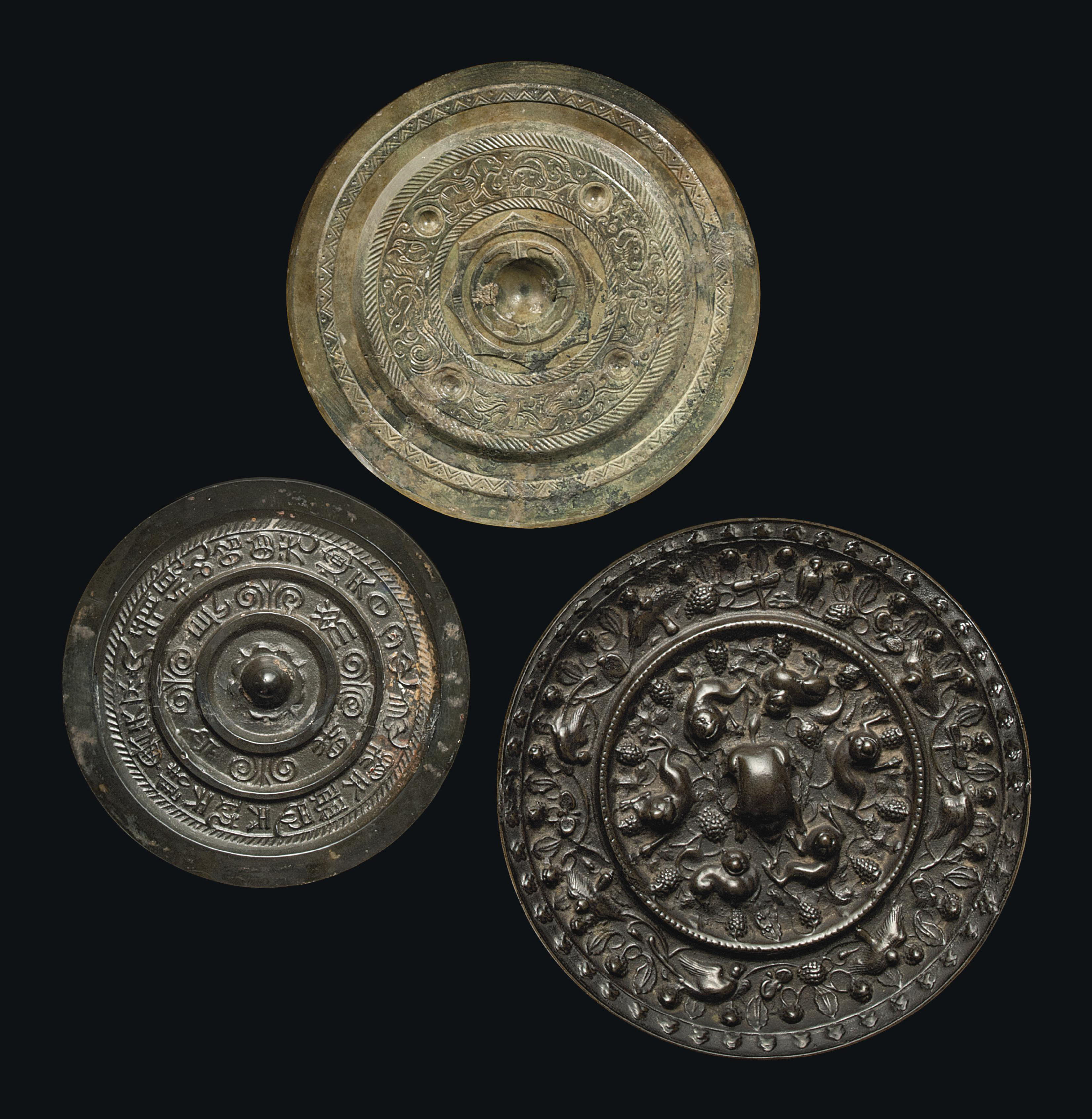 THREE CHINESE BRONZE MIRRORS , MING DYNASTY (13681644) OR LATER