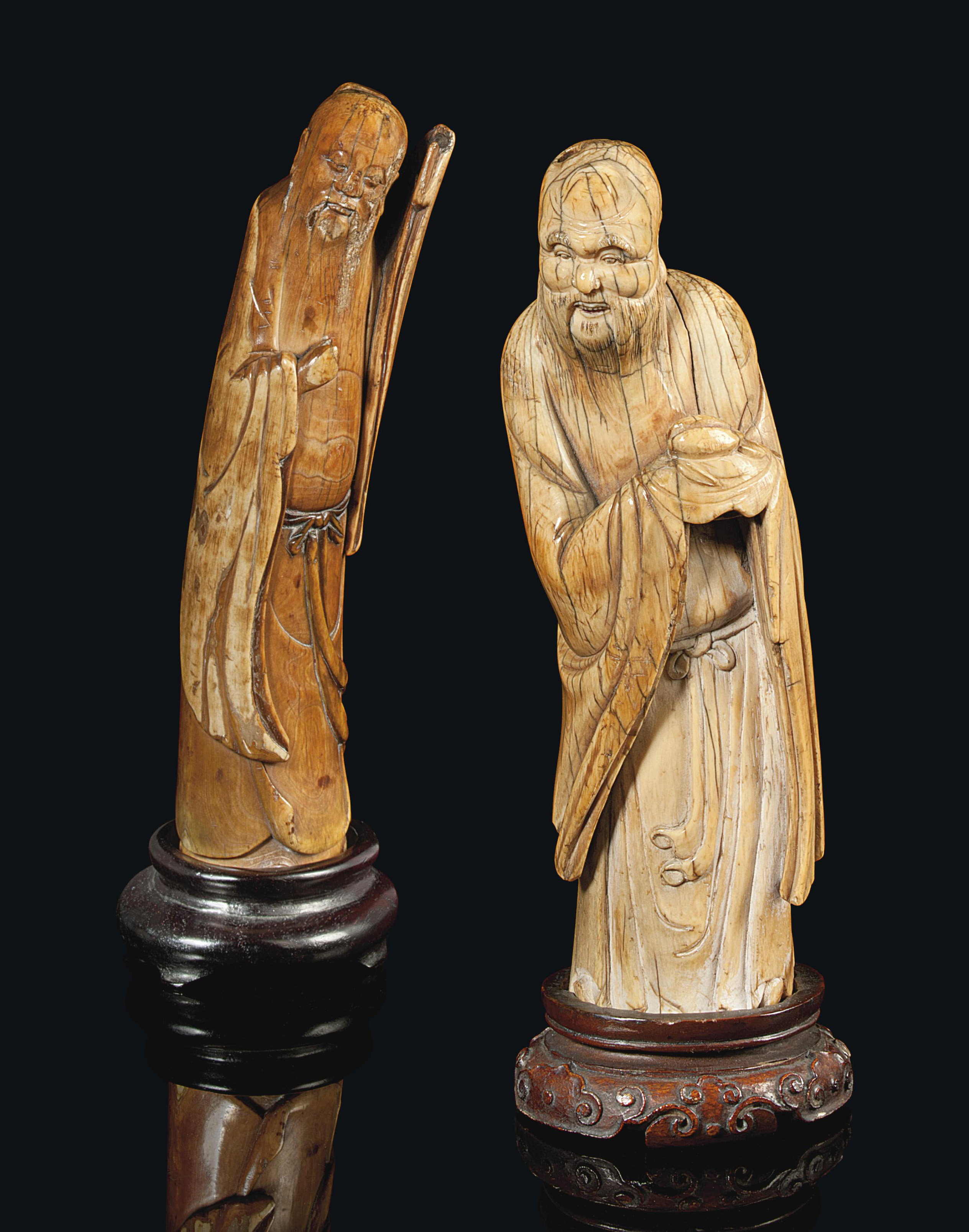 TWO CHINESE IVORY CARVING OF FIGURES , 17TH CENTURY | Christie's