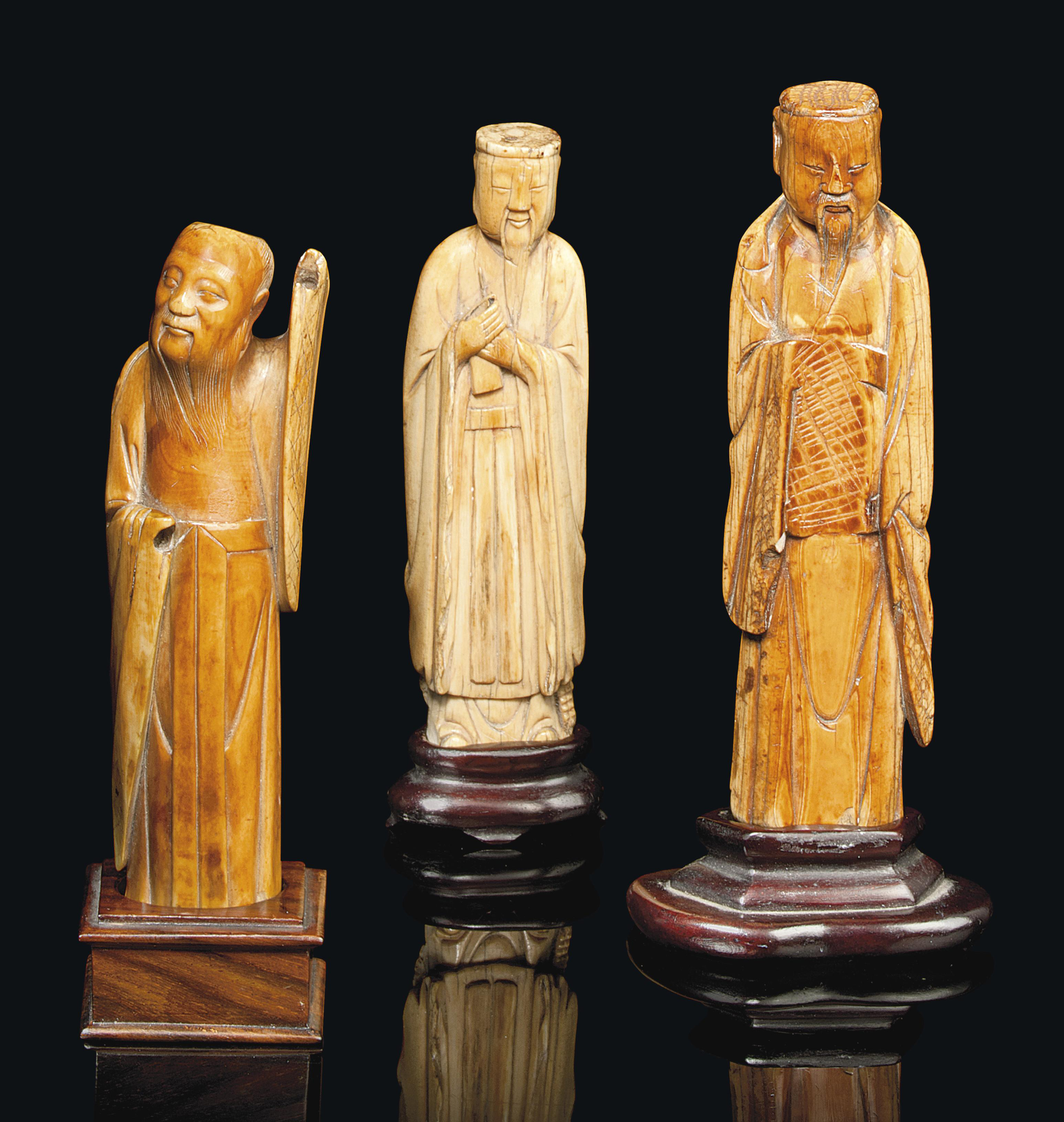 THREE CHINESE CARVED IVORY FIGURES , 17TH CENTURY | Christie's