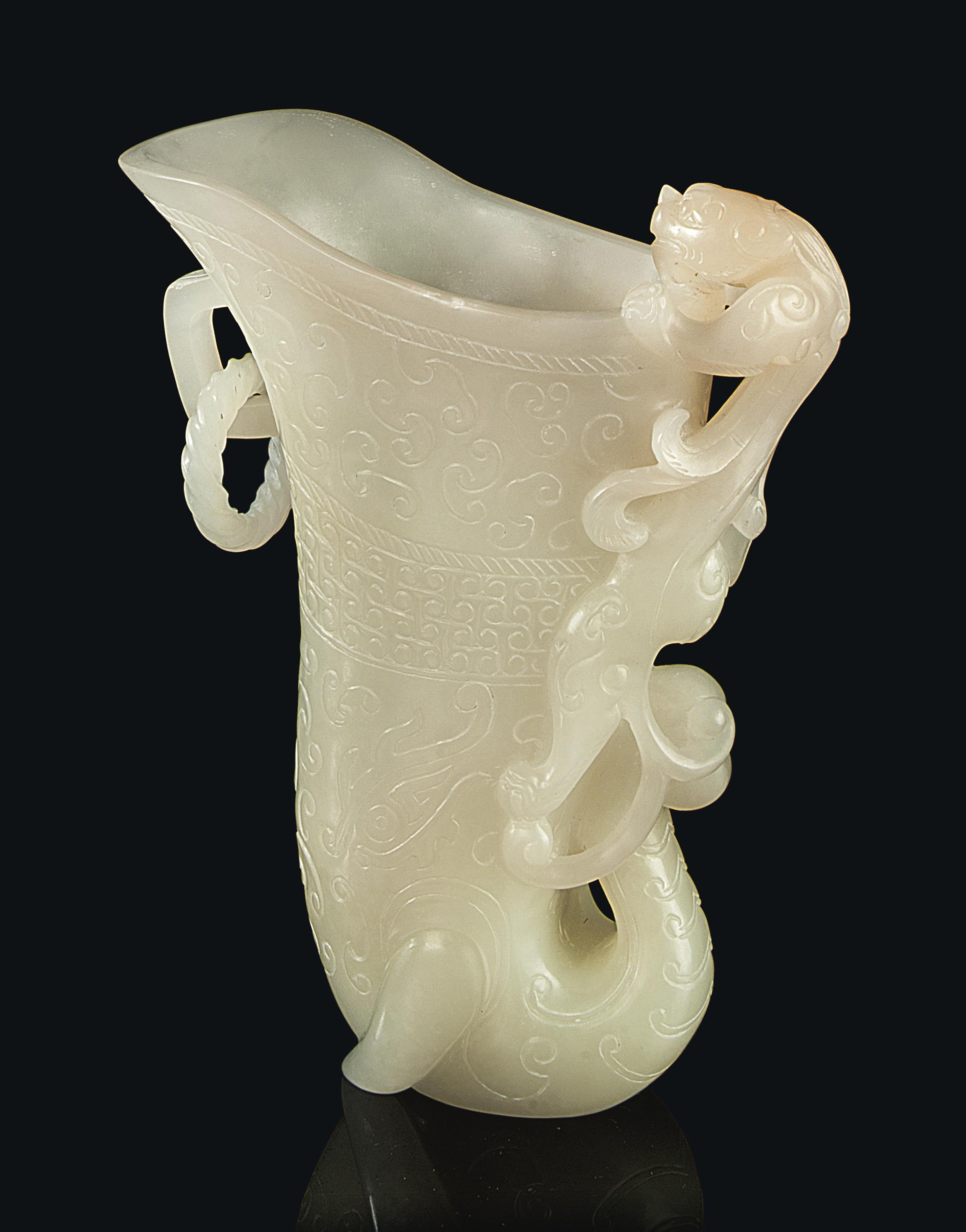 A CHINESE WHITE JADE LIBATION CUP , LATTER PART OF 20TH CENTURY