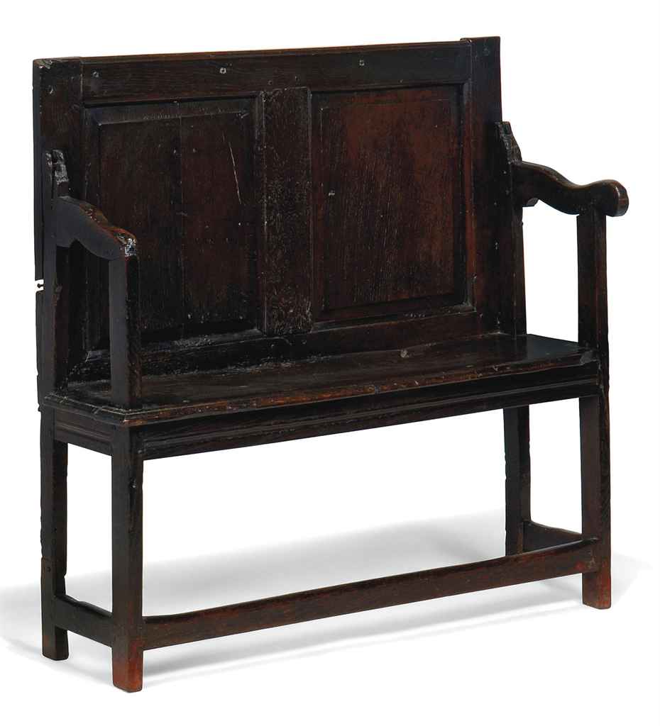 A Small Oak Bench 17th Century With 18th Century Back Bench