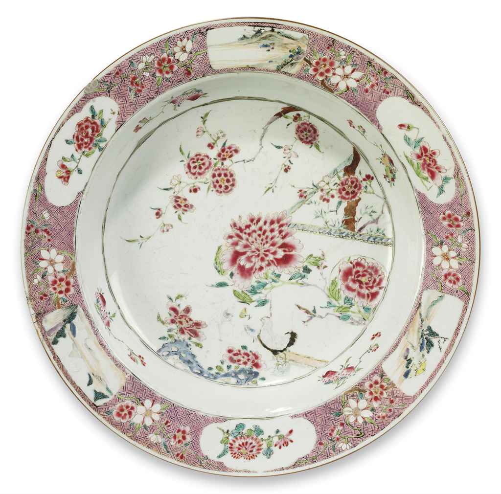 A LARGE CHINESE FAMILLE ROSE DEEP DISH , YONGZHENG PERIOD (17231735