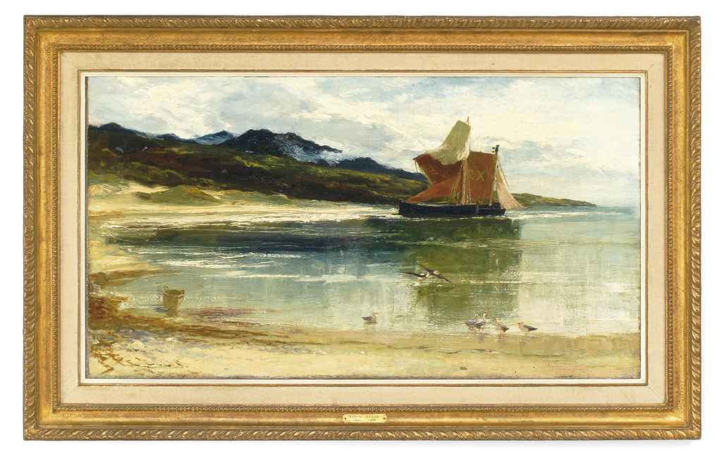 Edwin John Ellis 1841 1895 A Boat Moored In A Cove Seagulls