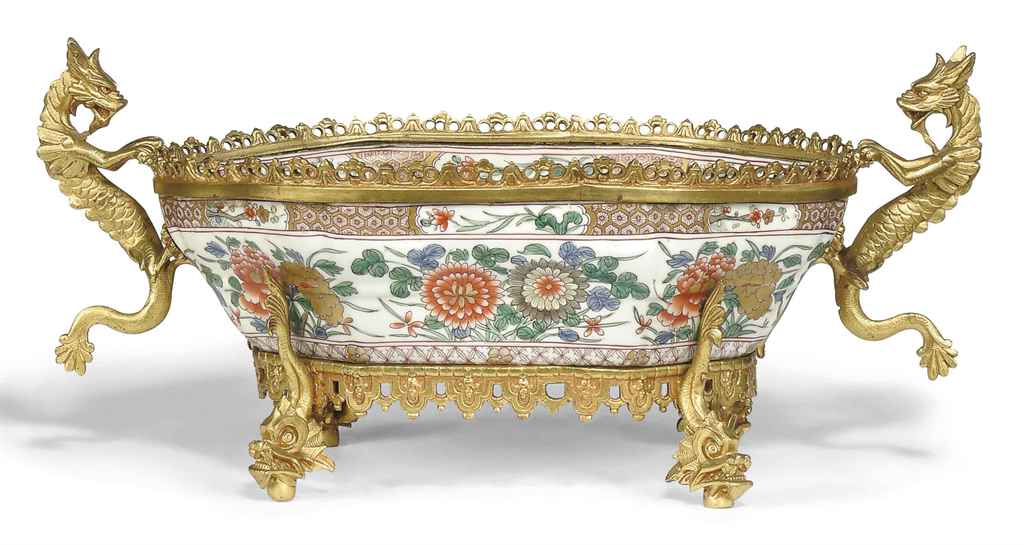 A Samson Famille Verte Style Ormolu Mounted Octagonal Bowl
