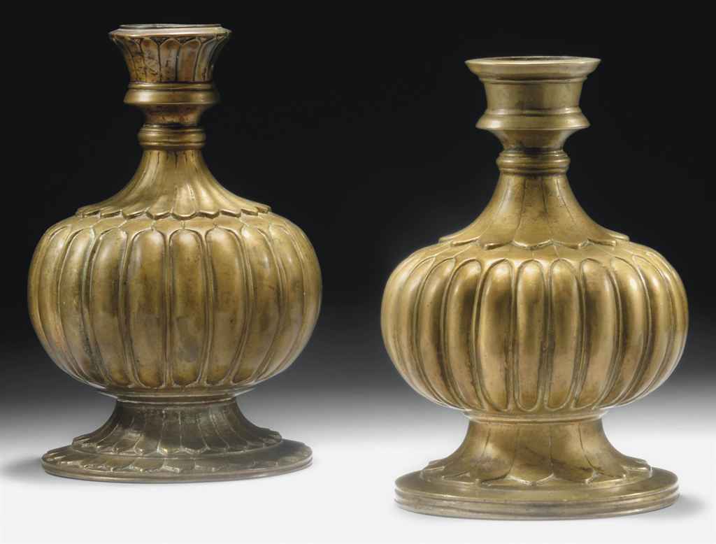 TWO BRASS FOOTED VASES ( LOTAS ) NORTH INDIA 18TH CENTURY Christie #39 s