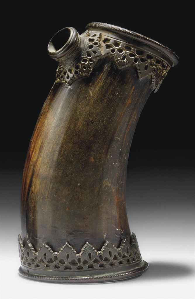 A RARE YAK'S HORN HUQQA BASE , SKARDO, BALTISTAN, 18TH CENTURY OR