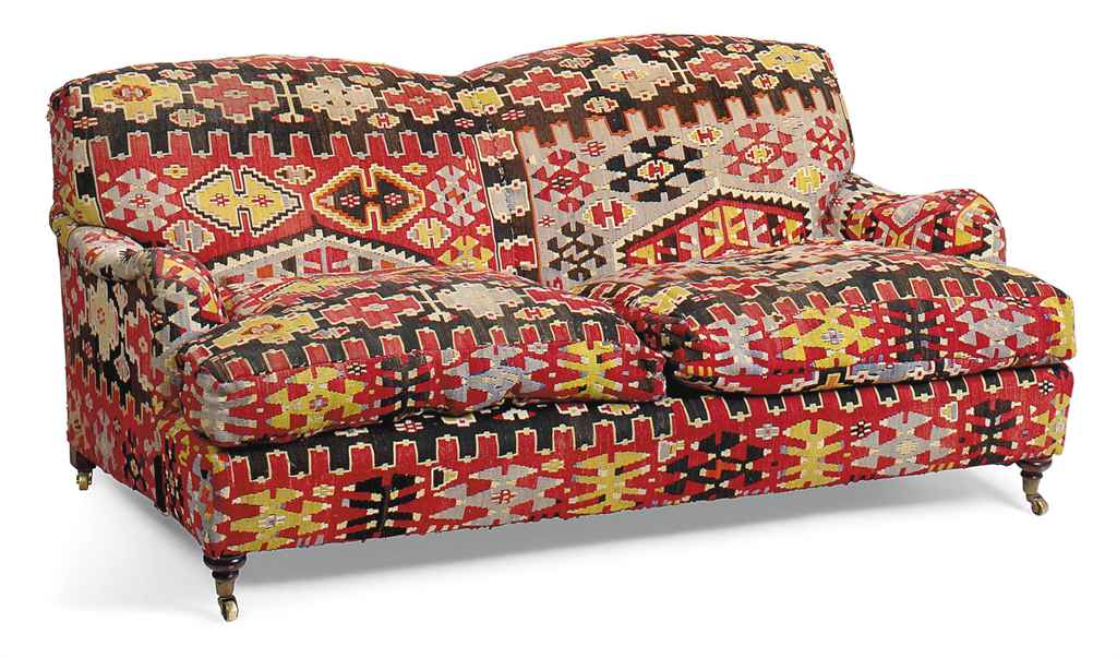 A KILIM UPHOLSTERED SOFA , OF VICTORIAN STYLE, LATE 20TH ...