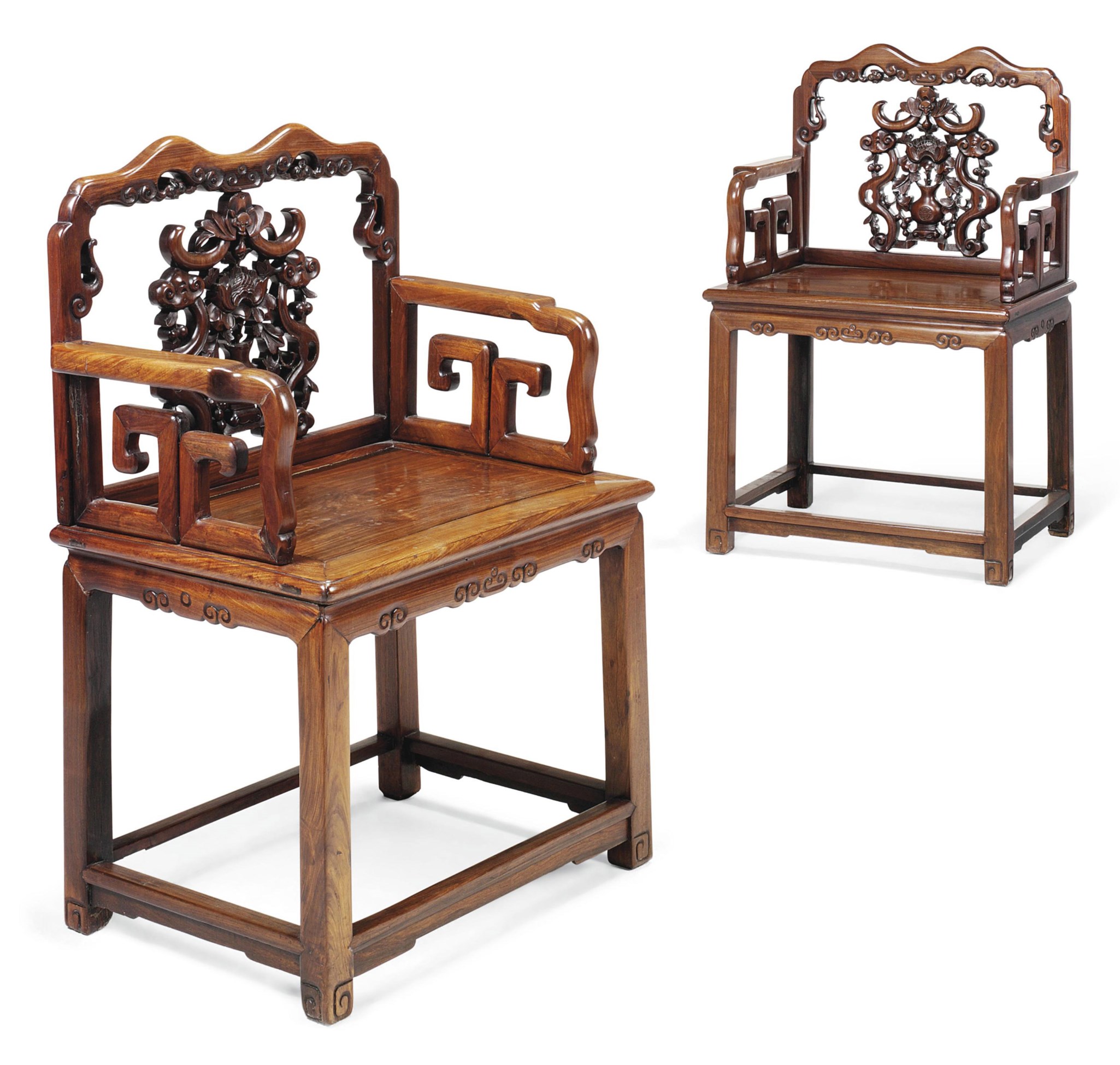 A PAIR OF CHINESE ROSEWOOD ARMCHAIRS , LATE 19TH EARLY 20TH CENTURY