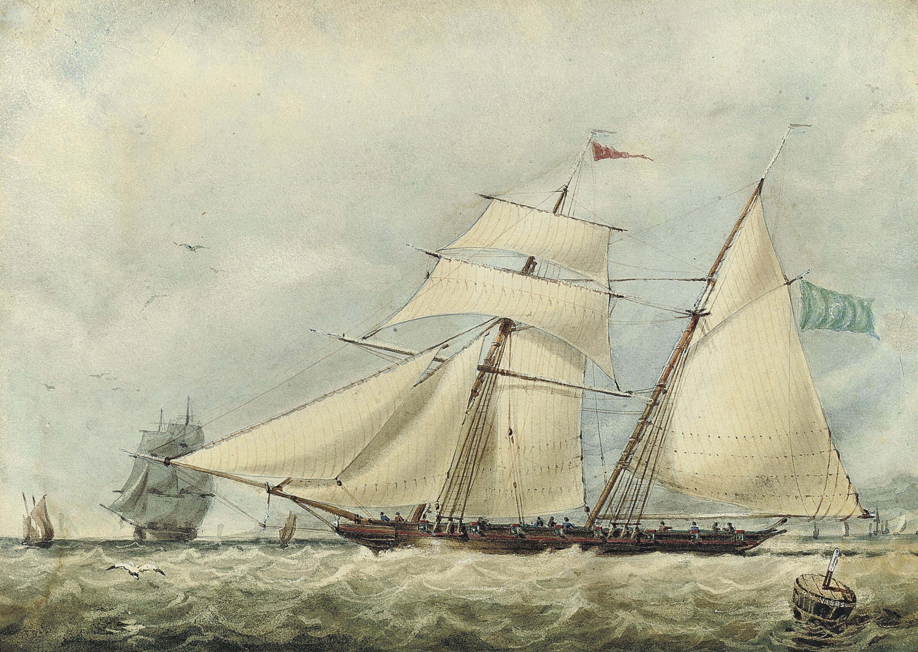 Richard Henry Nibbs (Brighton 18161893) , A topsail schooner in