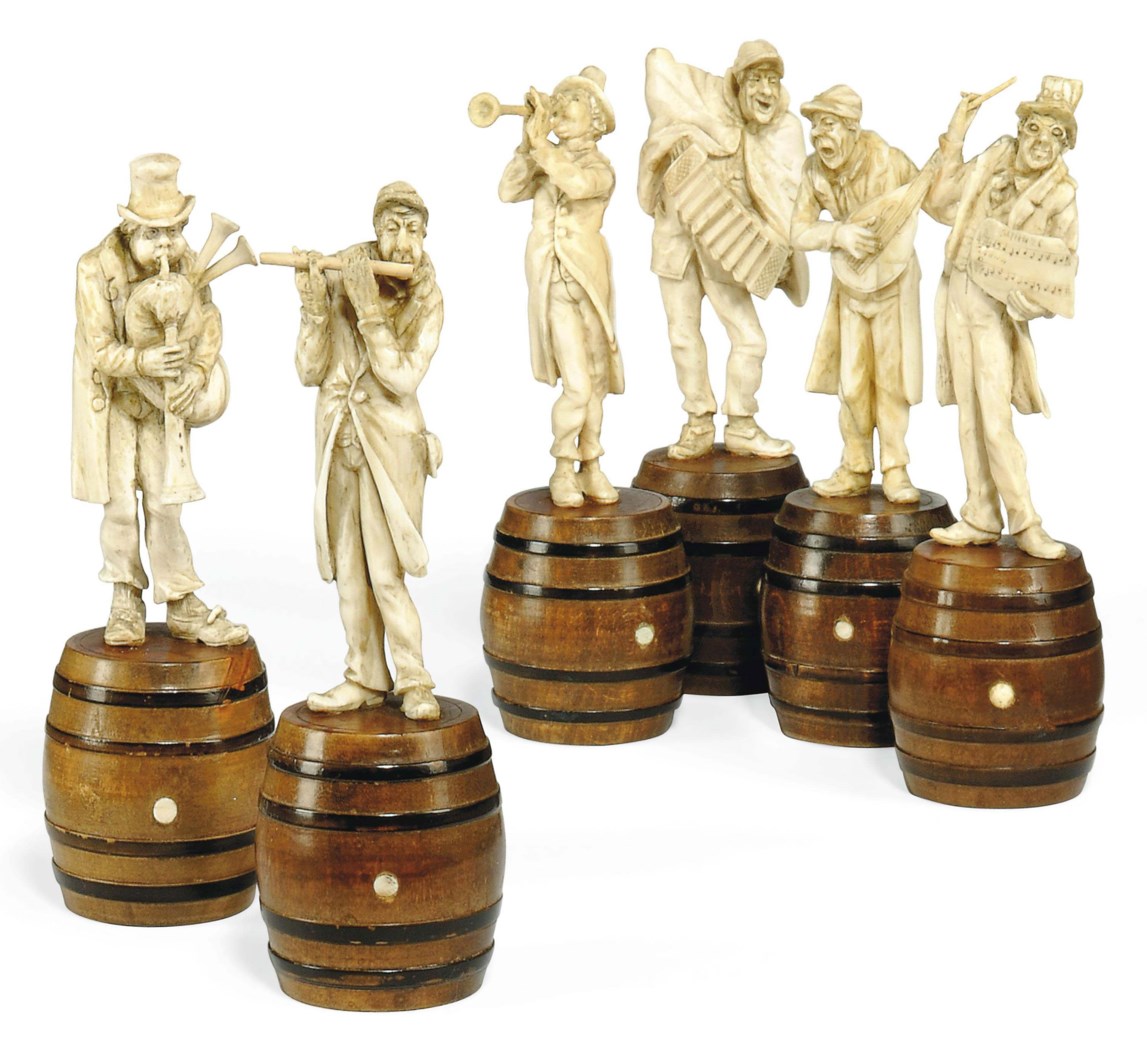 A SET OF SIX AUSTRIAN IVORY FIGURES OF MUSICIANS
