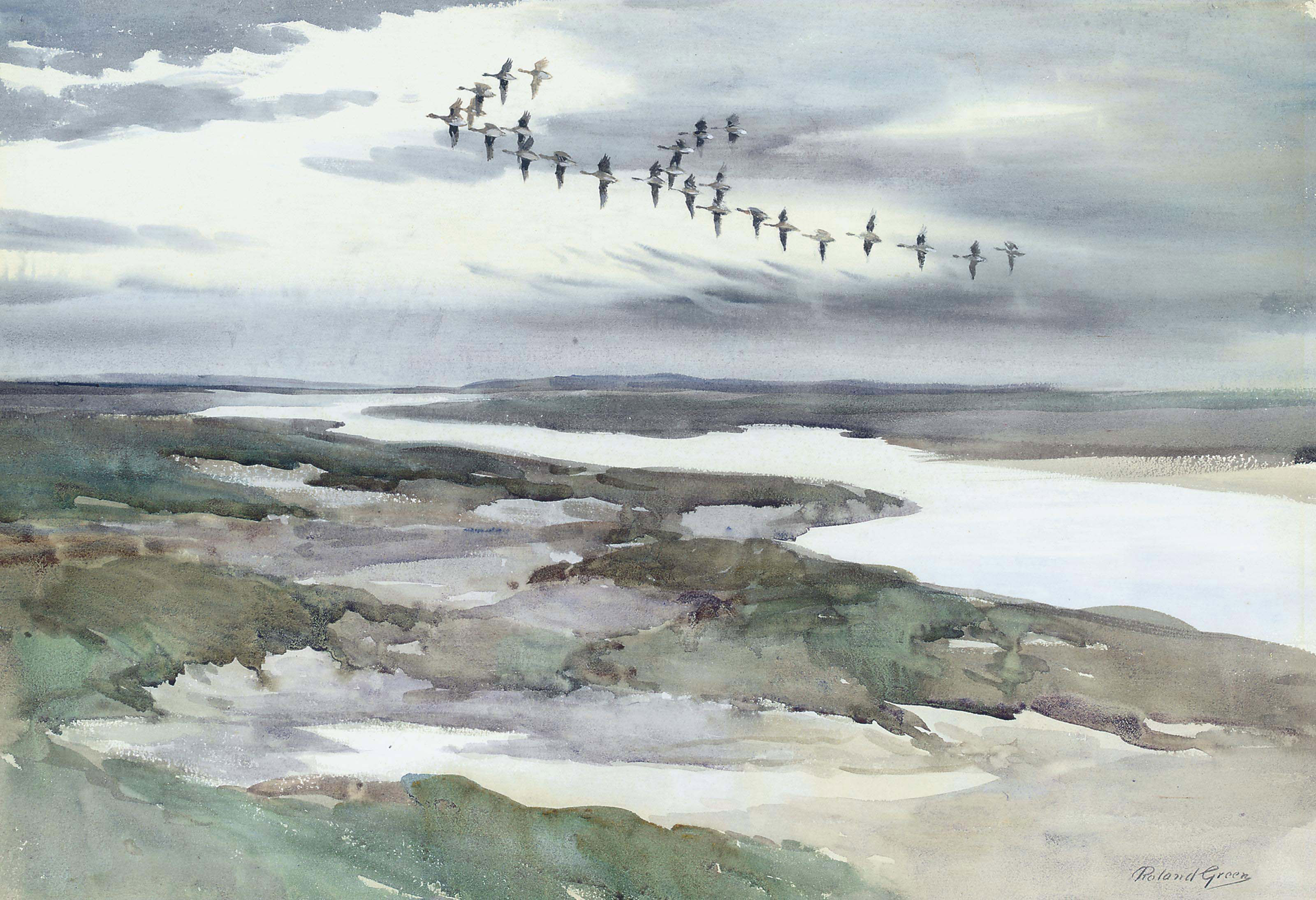 Roland Green (Rainham 18961972 Hickling Broad, Norfolk) , Geese in