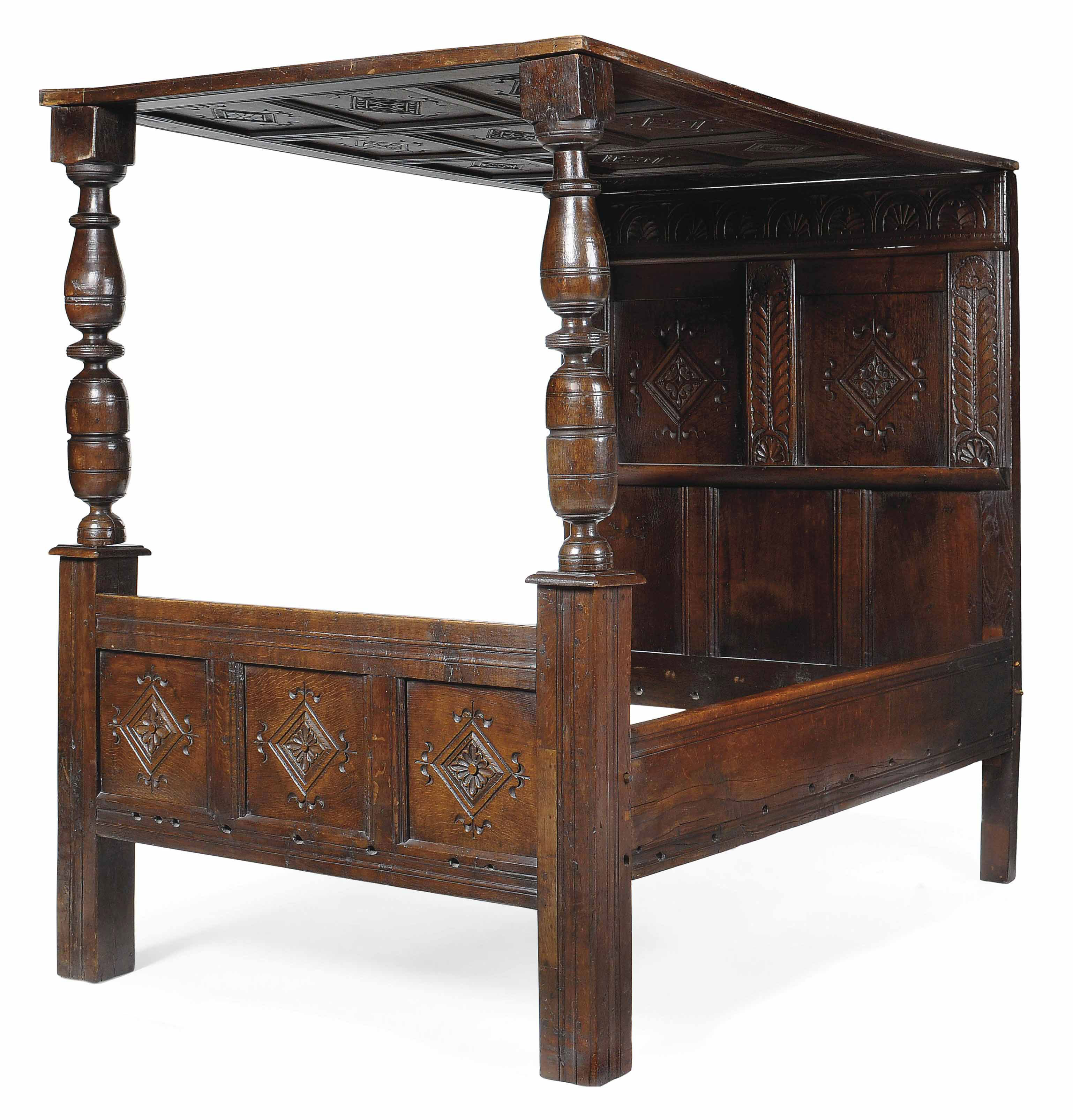 A CHARLES II OAK TESTER BED , LATE 17TH CENTURY, YORKSHIRE Christie's