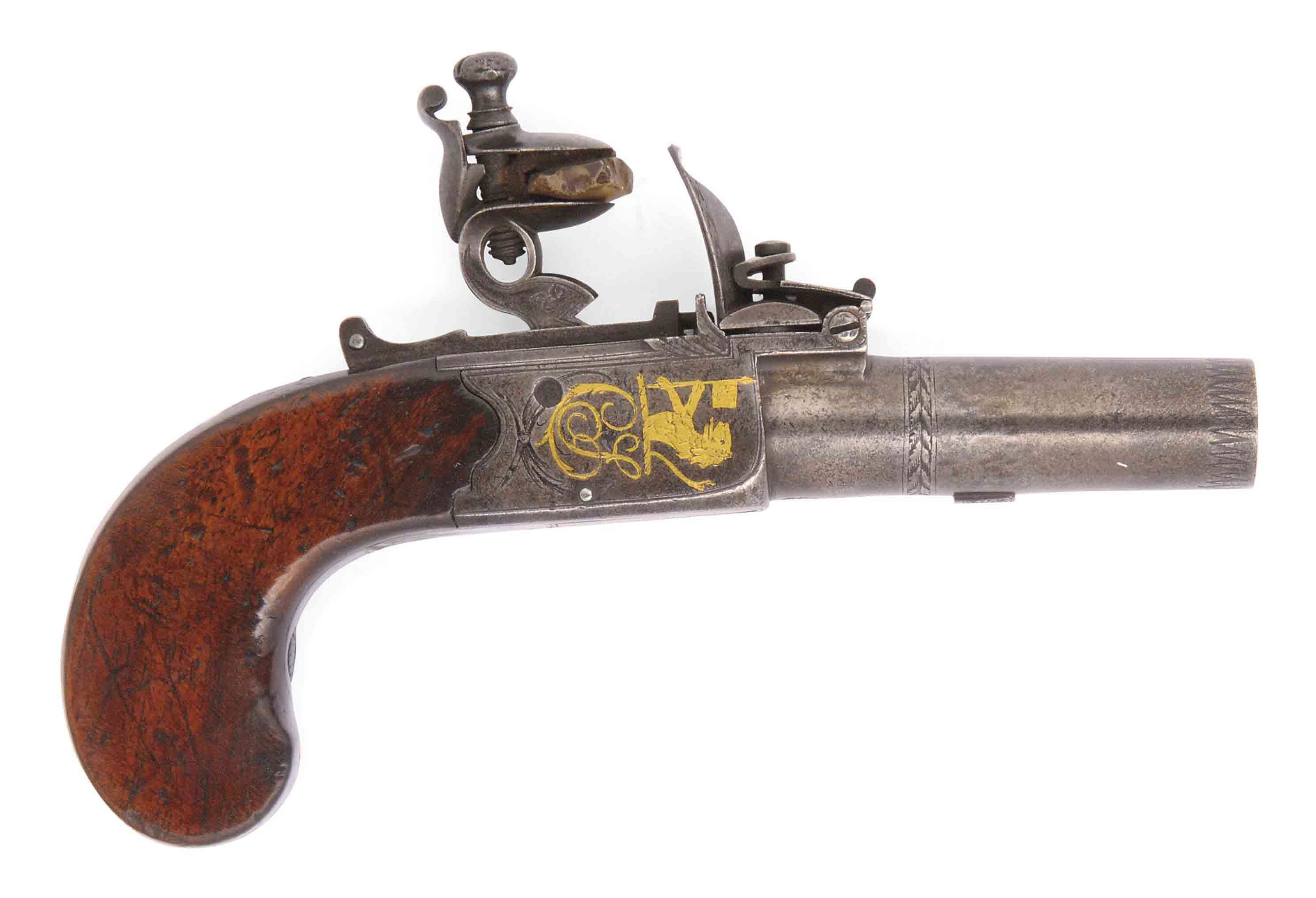 A 40BORE FLINTLOCK BOXLOCK POCKET PISTOL , BY MORTIMER, CIRCA 1790