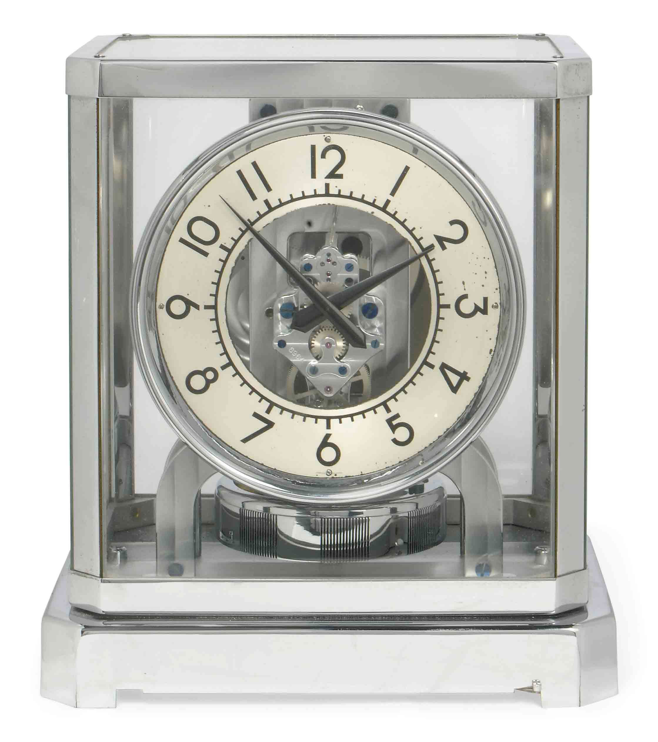 A SWISS CHROME ATMOS CLOCK , JAEGERLECOULTRE, GENEVA. MID 20TH CENTURY