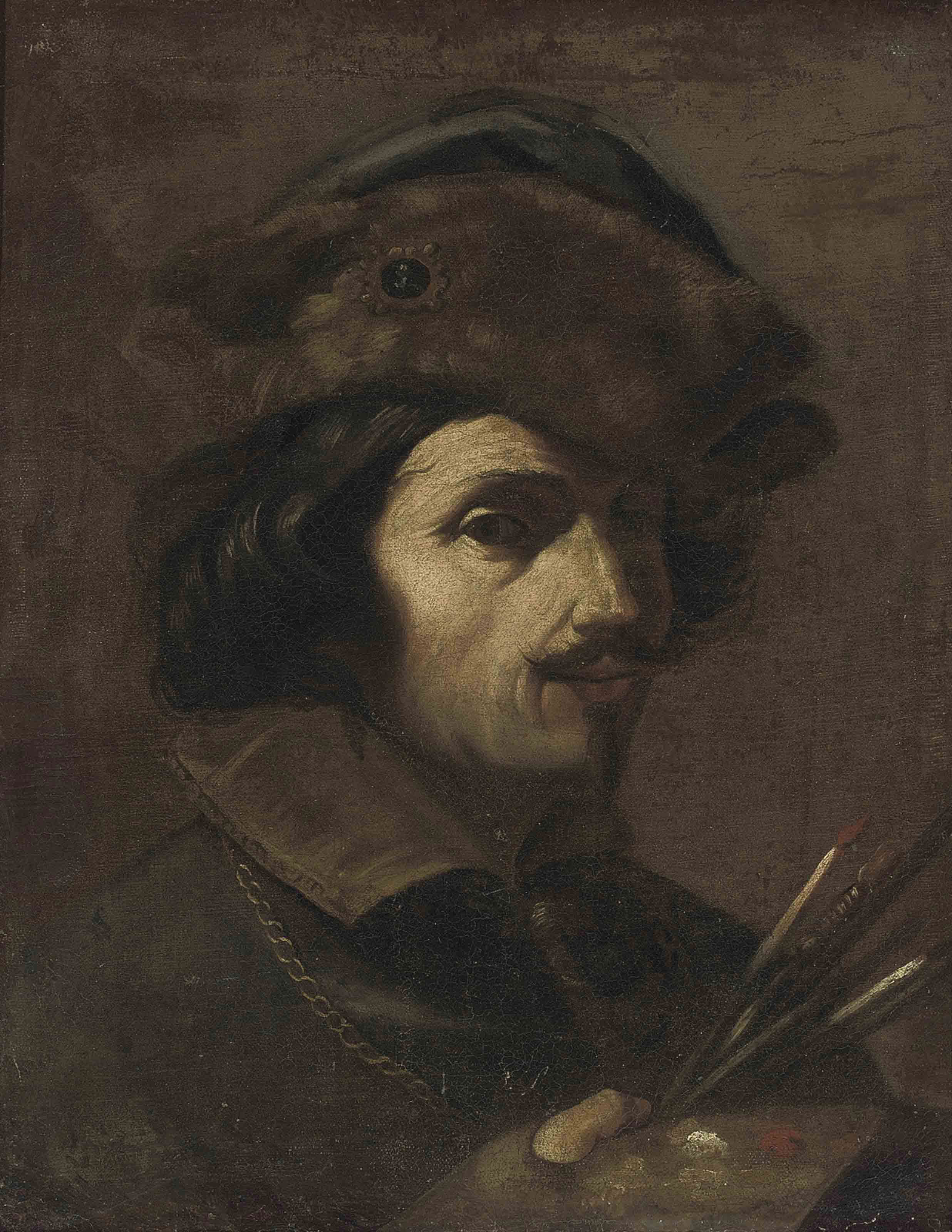 Florentine School 17th Century Portrait Of The Artist Bust Length In A Fur Hat A Palette And Paint Brushes In His Right Hand Paintings Oil Christie S