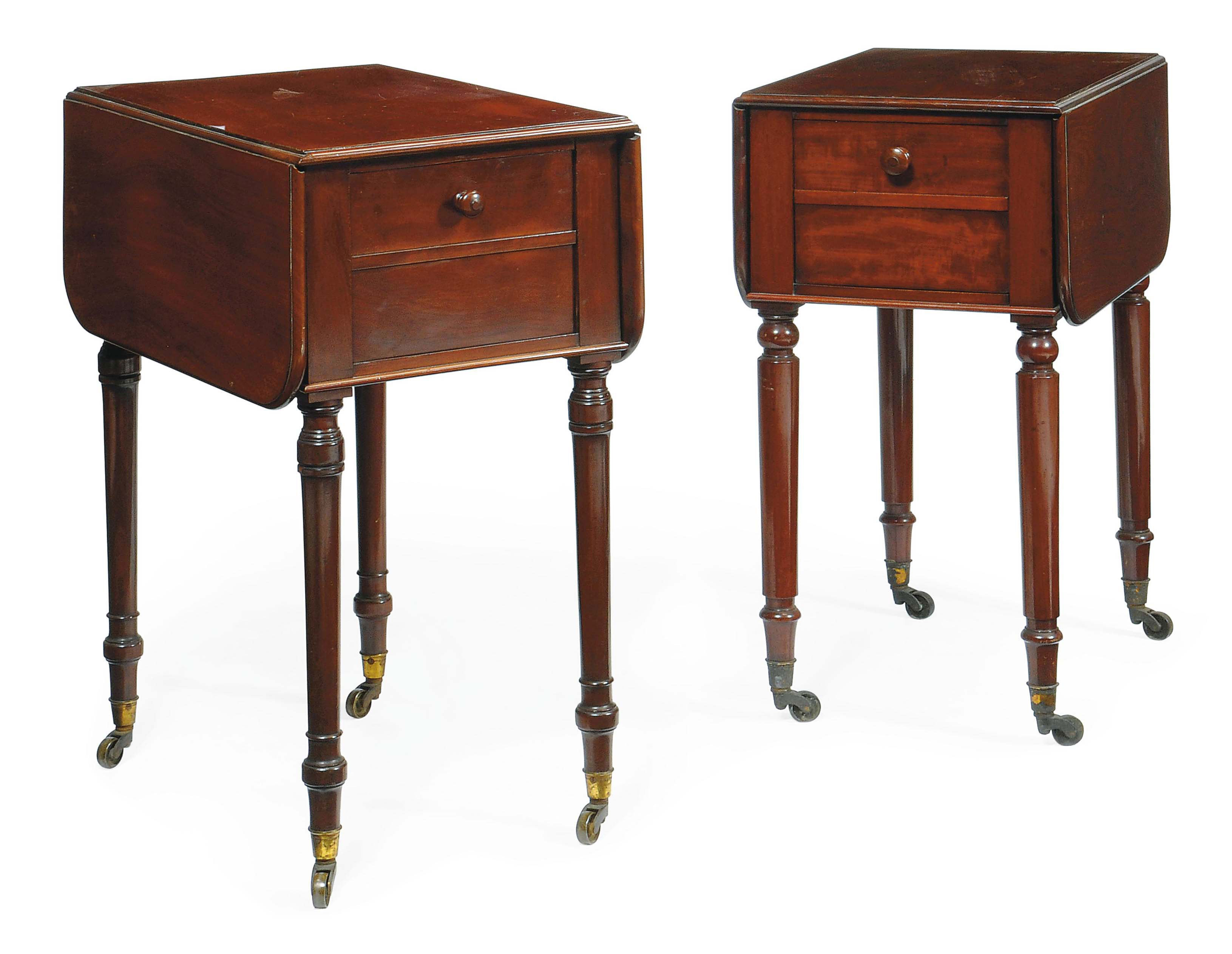 A NEAR PAIR OF VICTORIAN MAHOGANY BEDSIDE TABLES , BY HOLLAND AND SONS