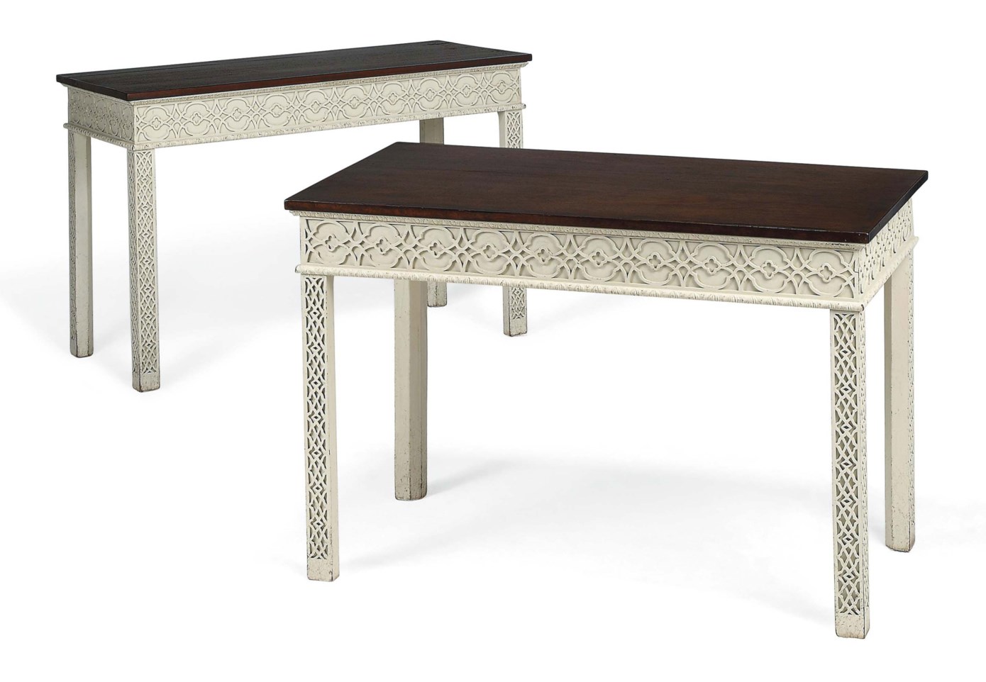 A PAIR OF CREAMPAINTED SIDE TABLES , OF III STYLE, RECENT