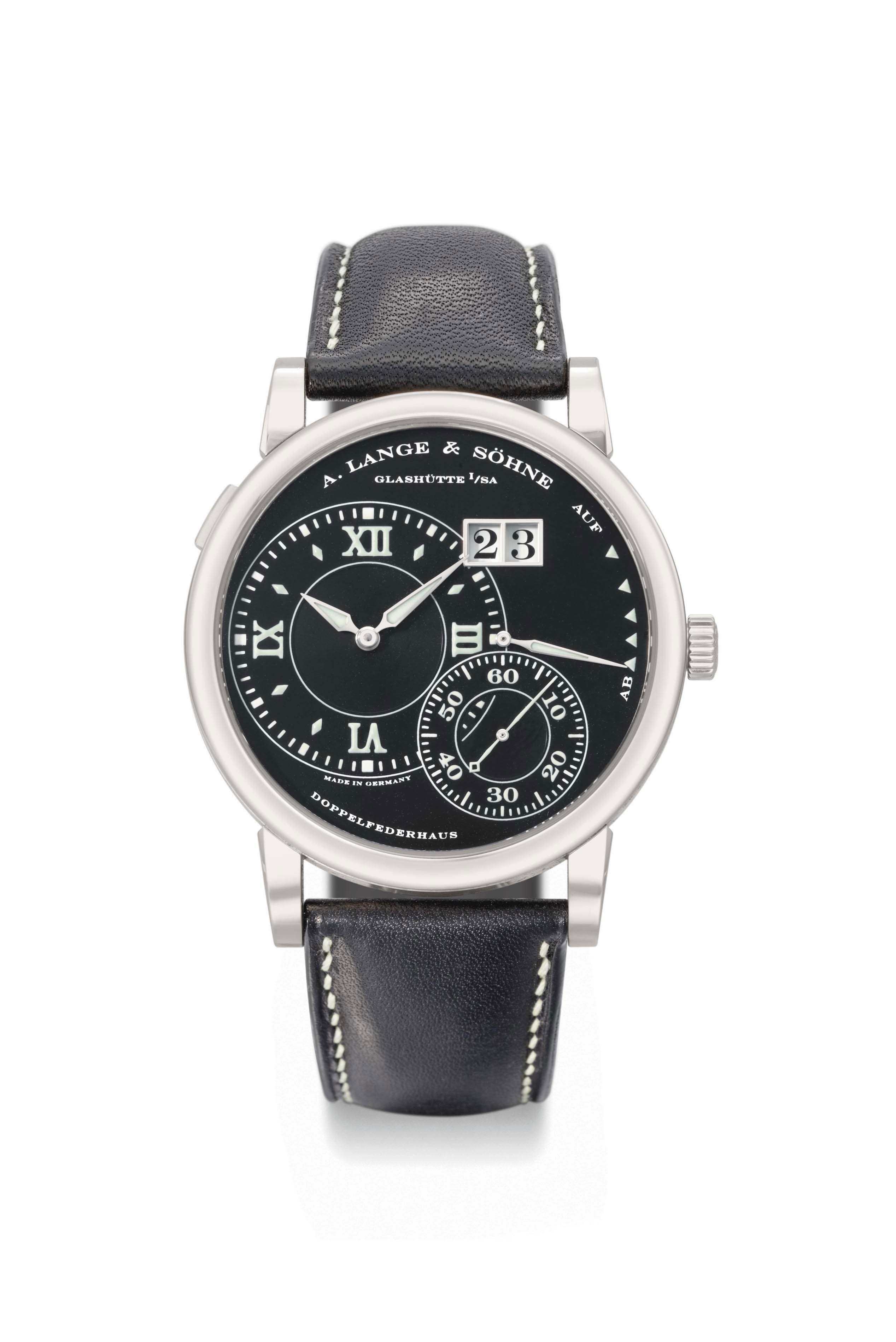 A. Lange & Söhne. A fine and large 18K white gold twin barrel