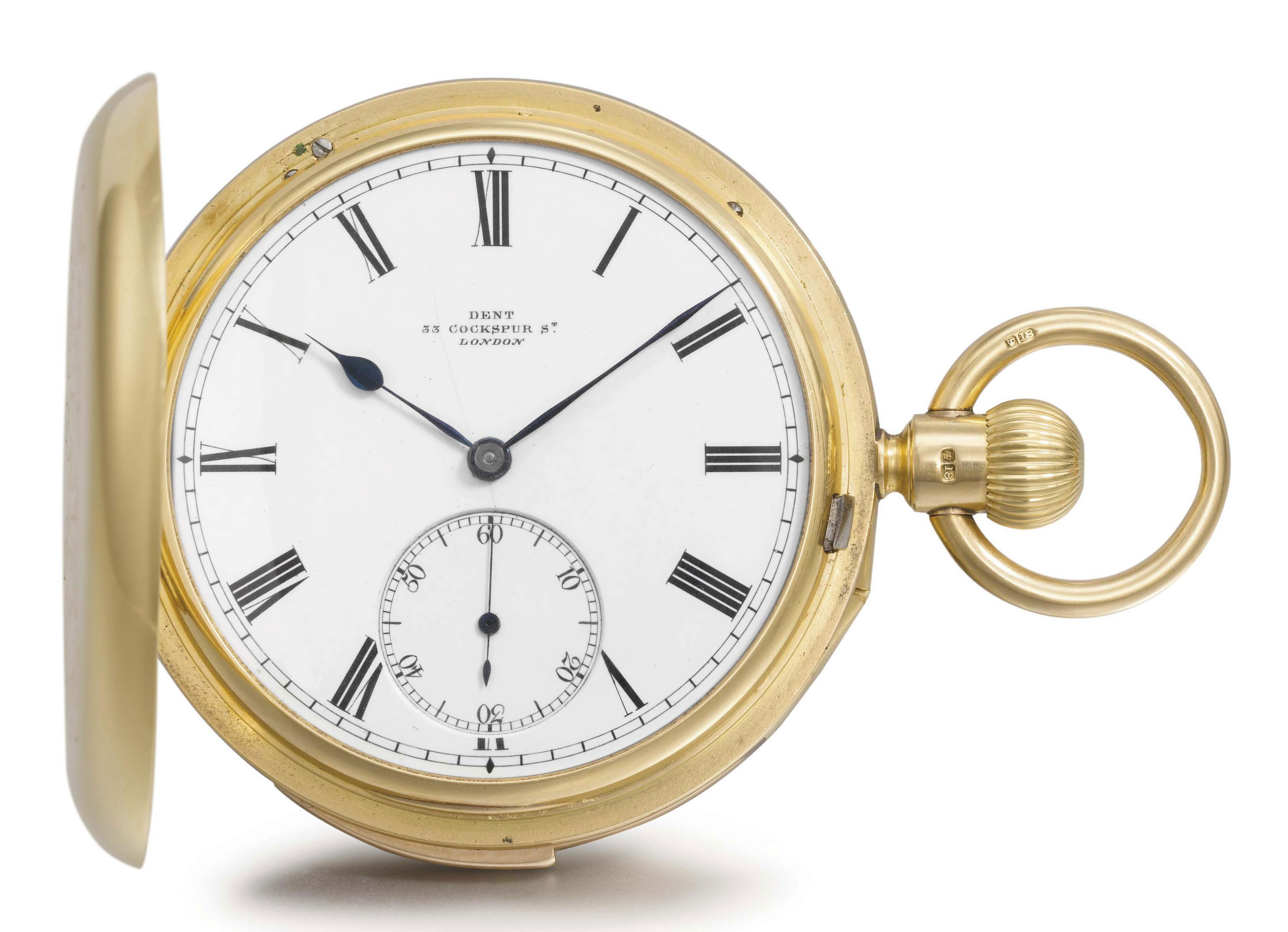 DENTS デンツ Heritage Collection Dent. An 18K gold half hunter case keyless lever chronograph watch