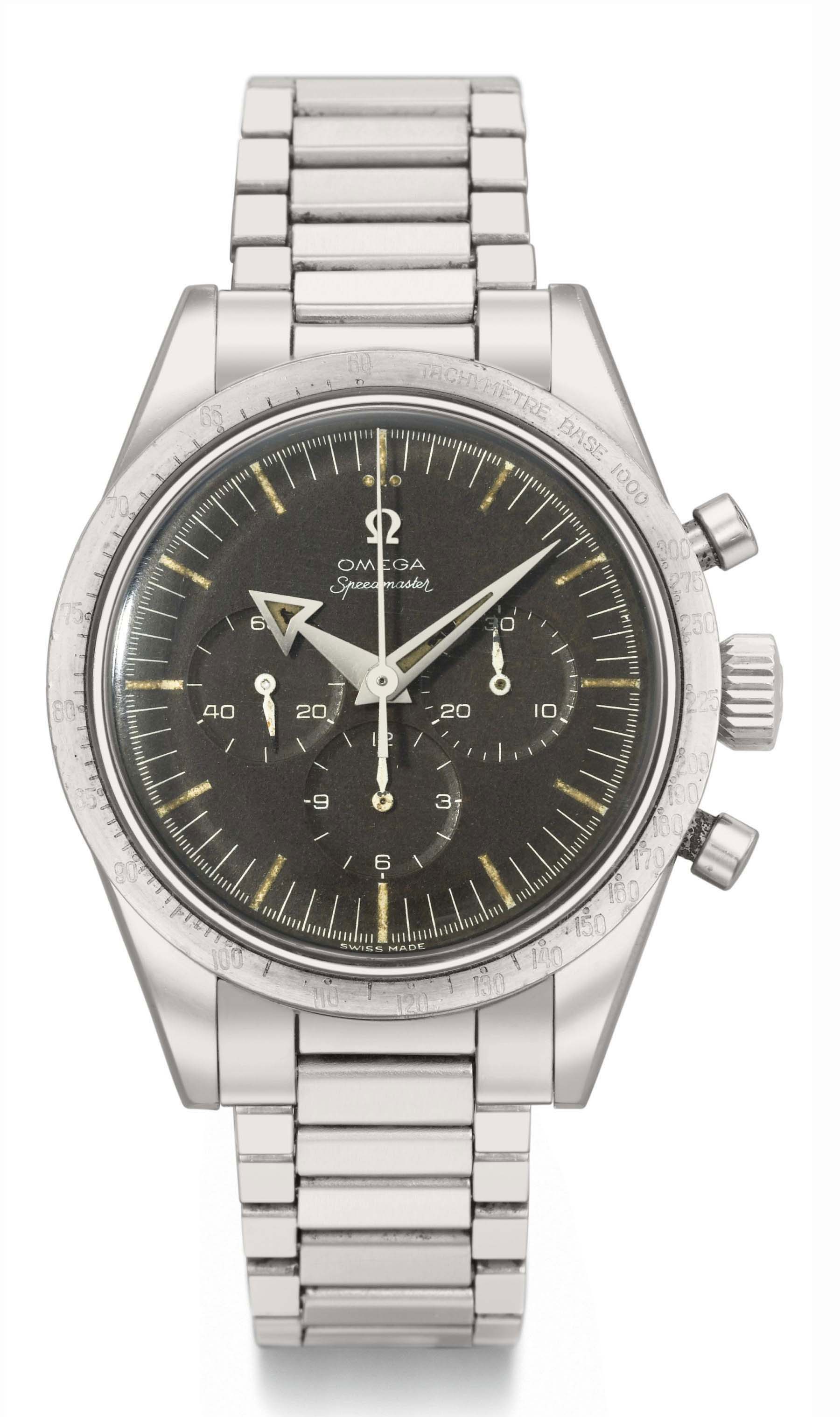 Omega. A very rare stainless steel chronograph wristwatch with bracelet