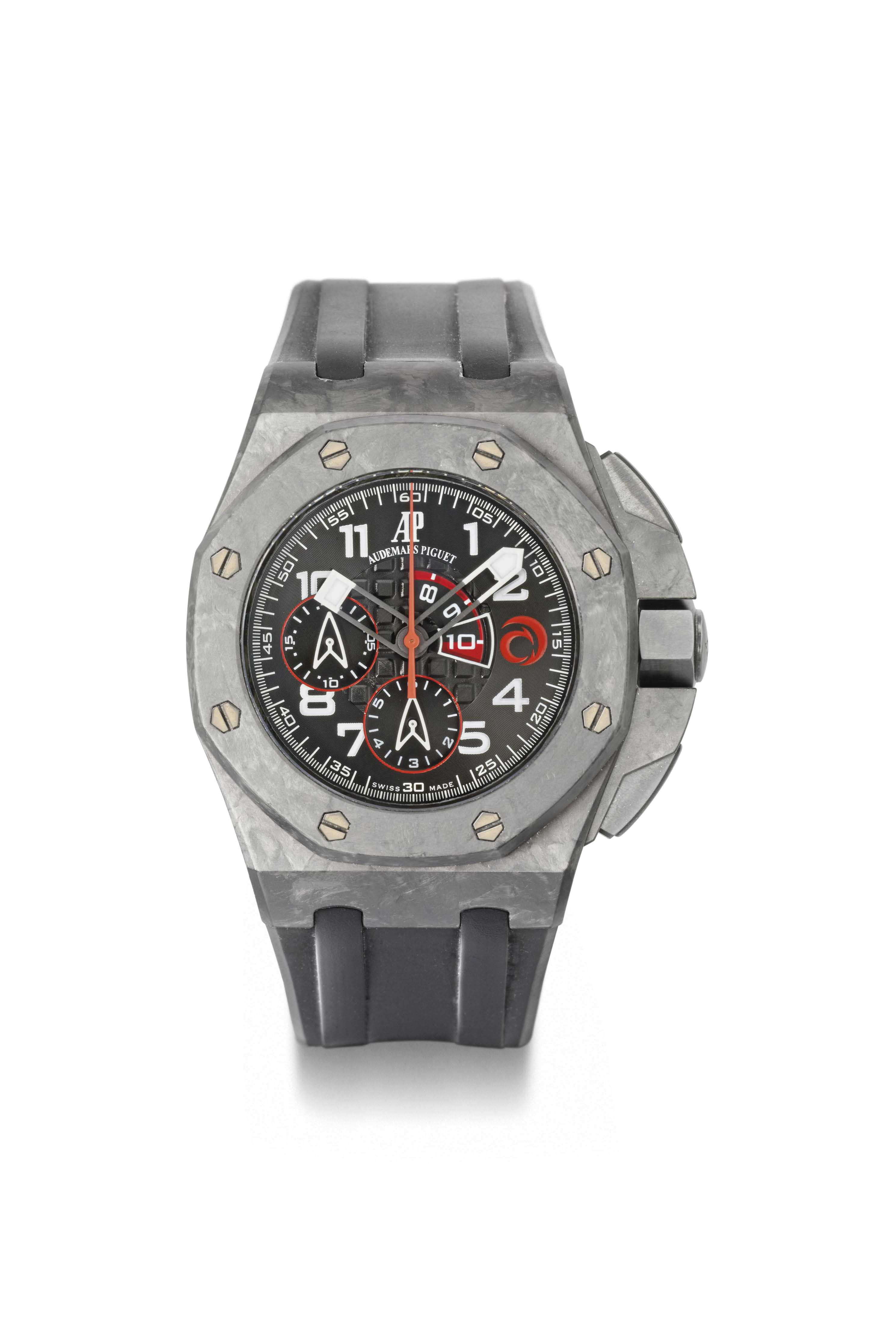 Audemars Piguet A Large Carbon Limited Edition Tonneau Shaped Automatic Chronograph Wristwatch With Regatta Countdown Signed Audemars Piguet Royal Oak Offshore Alinghi Team Limited Edition No 1211 1300 Ref 26062fs Movement No 669 268