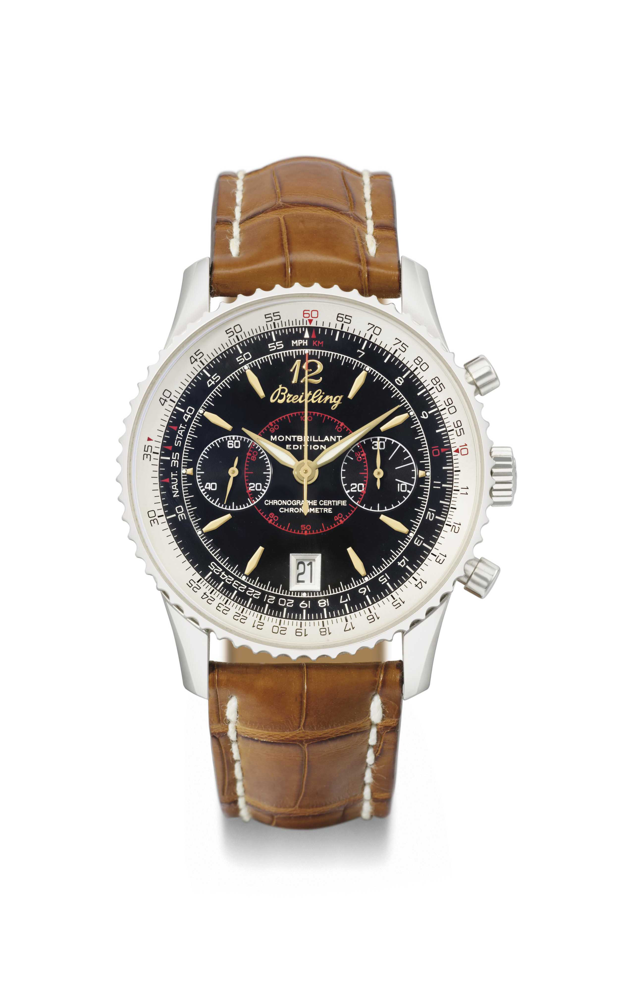Breitling. A large stainless steel chronograph wristwatch with date