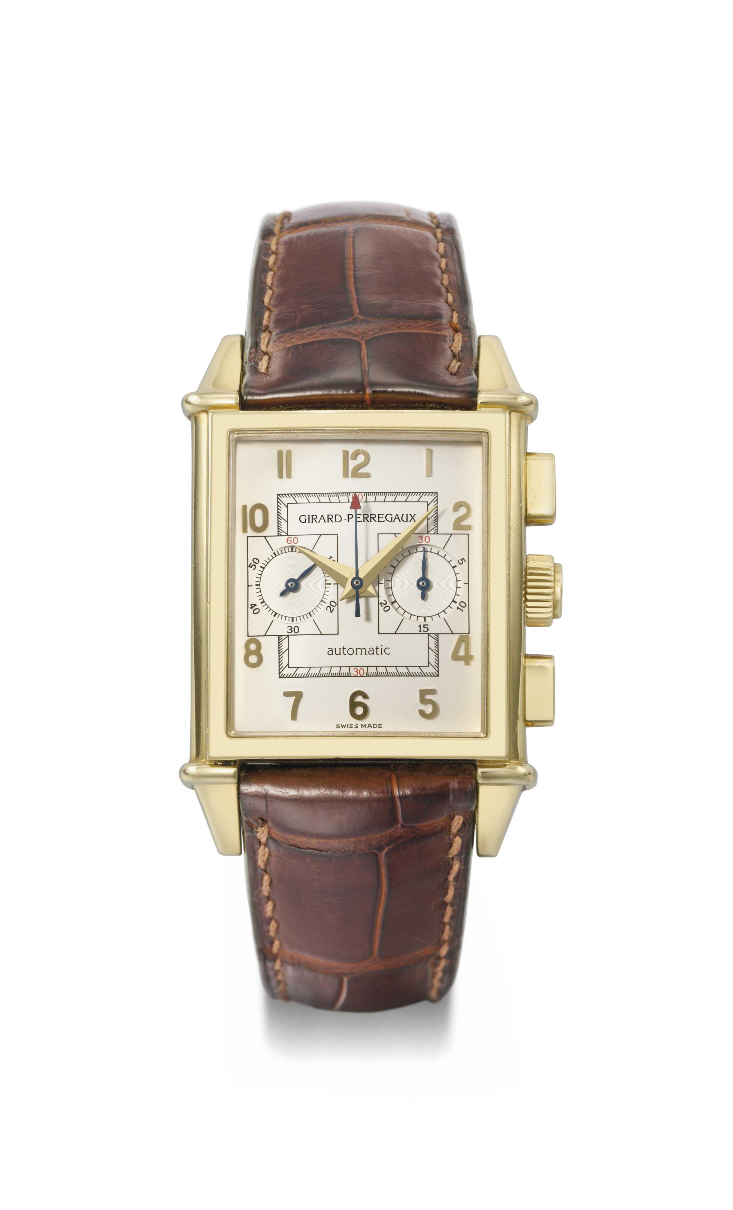 Girard Perregaux. An 18K gold square shaped curved automatic