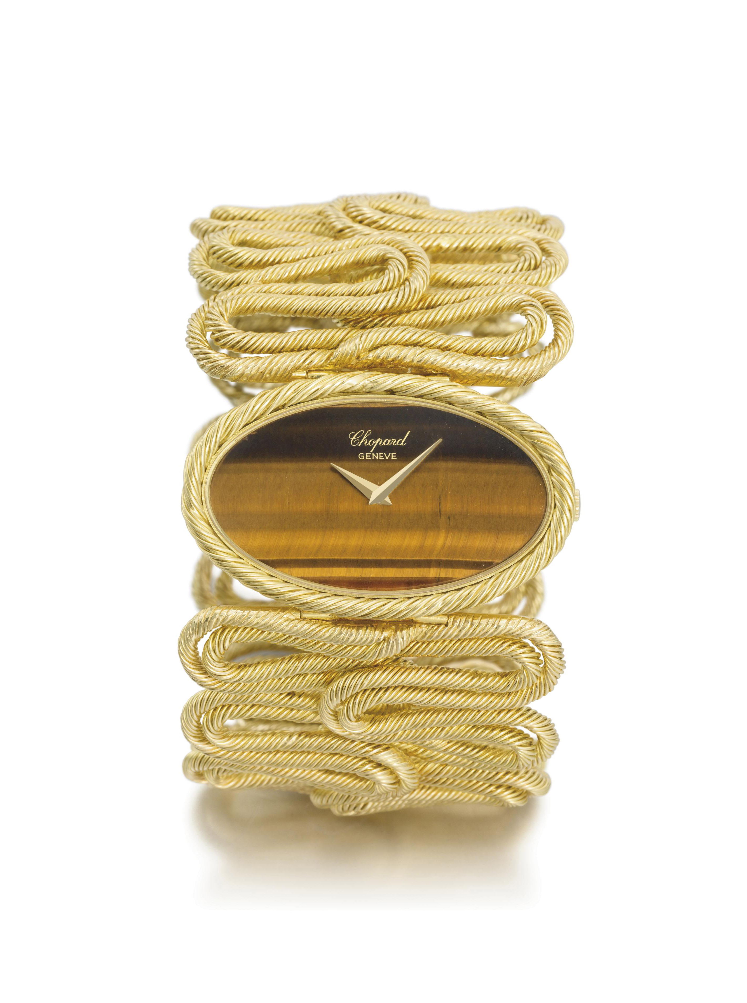Chopard. A highly unusual 18K gold oval bracelet watch with