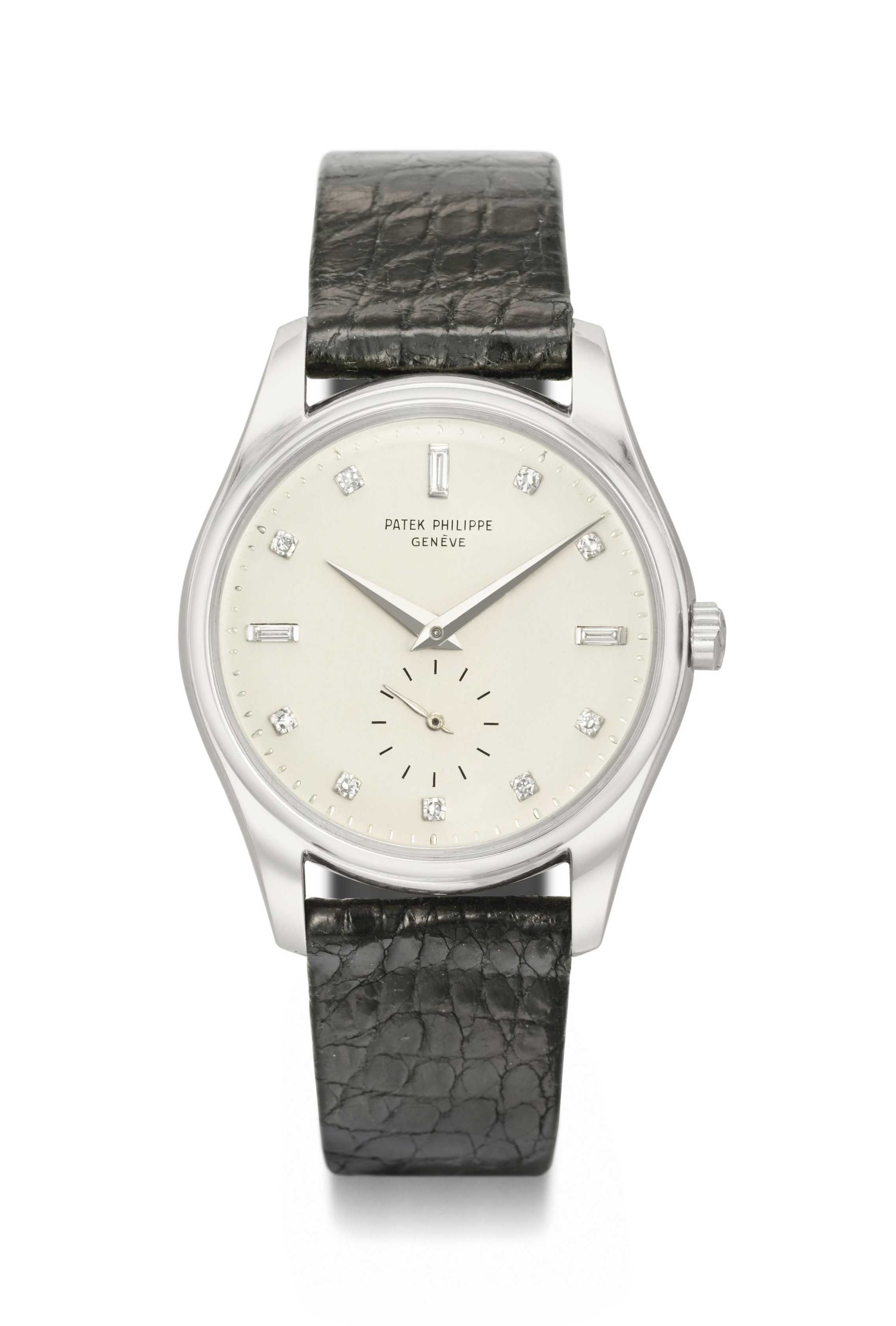 Patek Philippe An Extremely Fine And Rare Platinum And Diamond Set Automatic Wristwatch The reference when it was first released, the retail price for a gold ref. diamond set automatic wristwatch