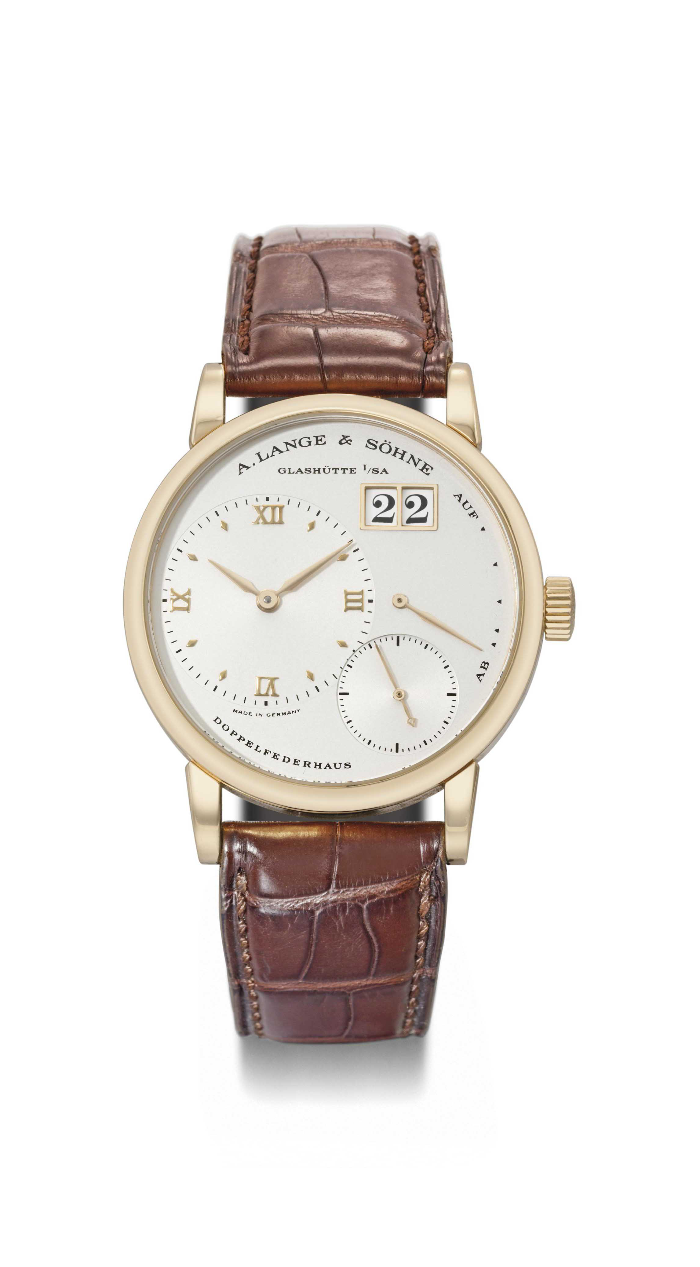 A Lange & Söhne Glashütte 1 Sa Doppelfederhaus A. Lange & Söhne. A fine 18K pink gold twin barrel wristwatch with