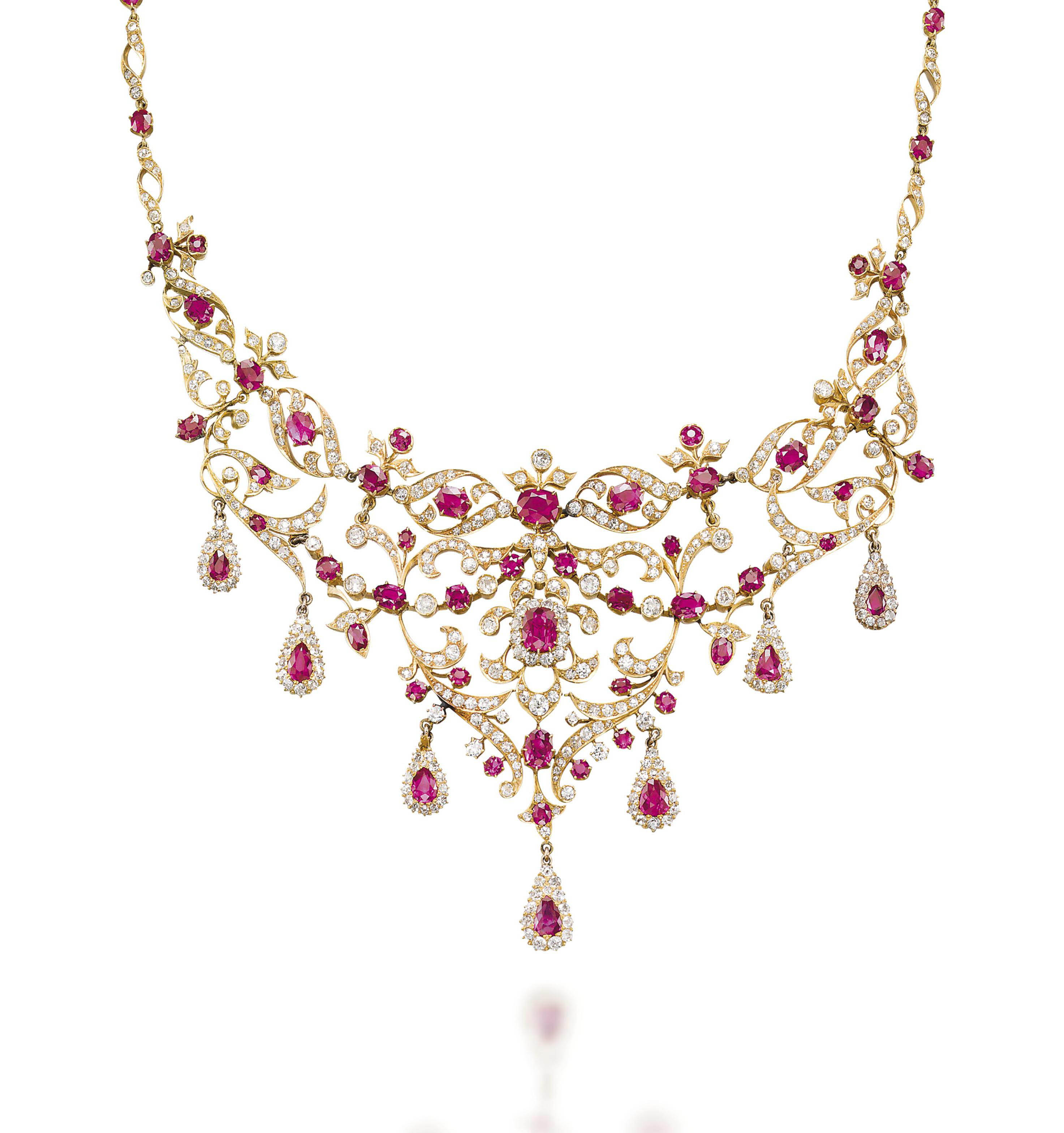 A RUBY AND DIAMOND BIB NECKLACE | Christie's