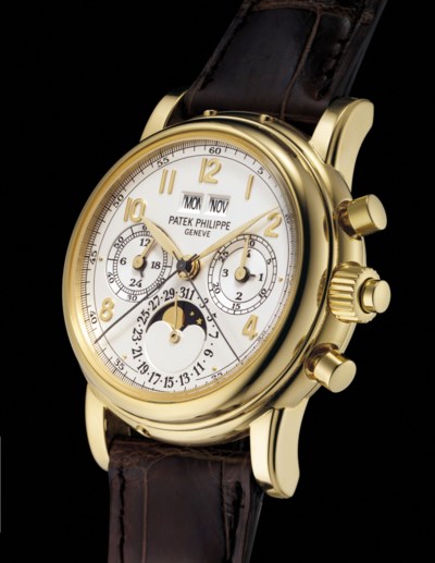 PATEK PHILIPPE. A FINE AND RARE 18K GOLD PERPETUAL CALENDAR SPLIT ...