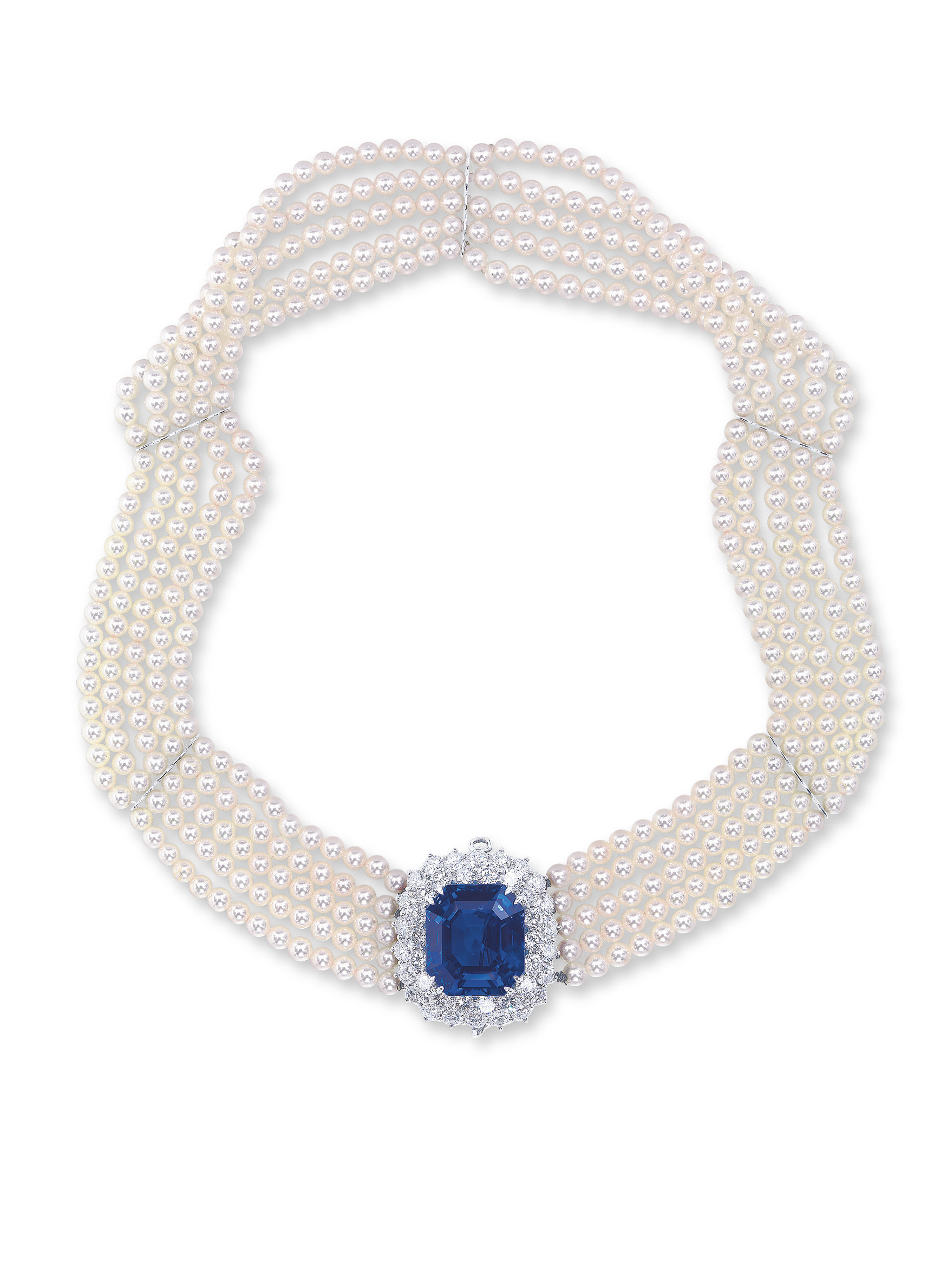 A SAPPHIRE, CULTURED PEARL AND DIAMOND CHOKER Christie's