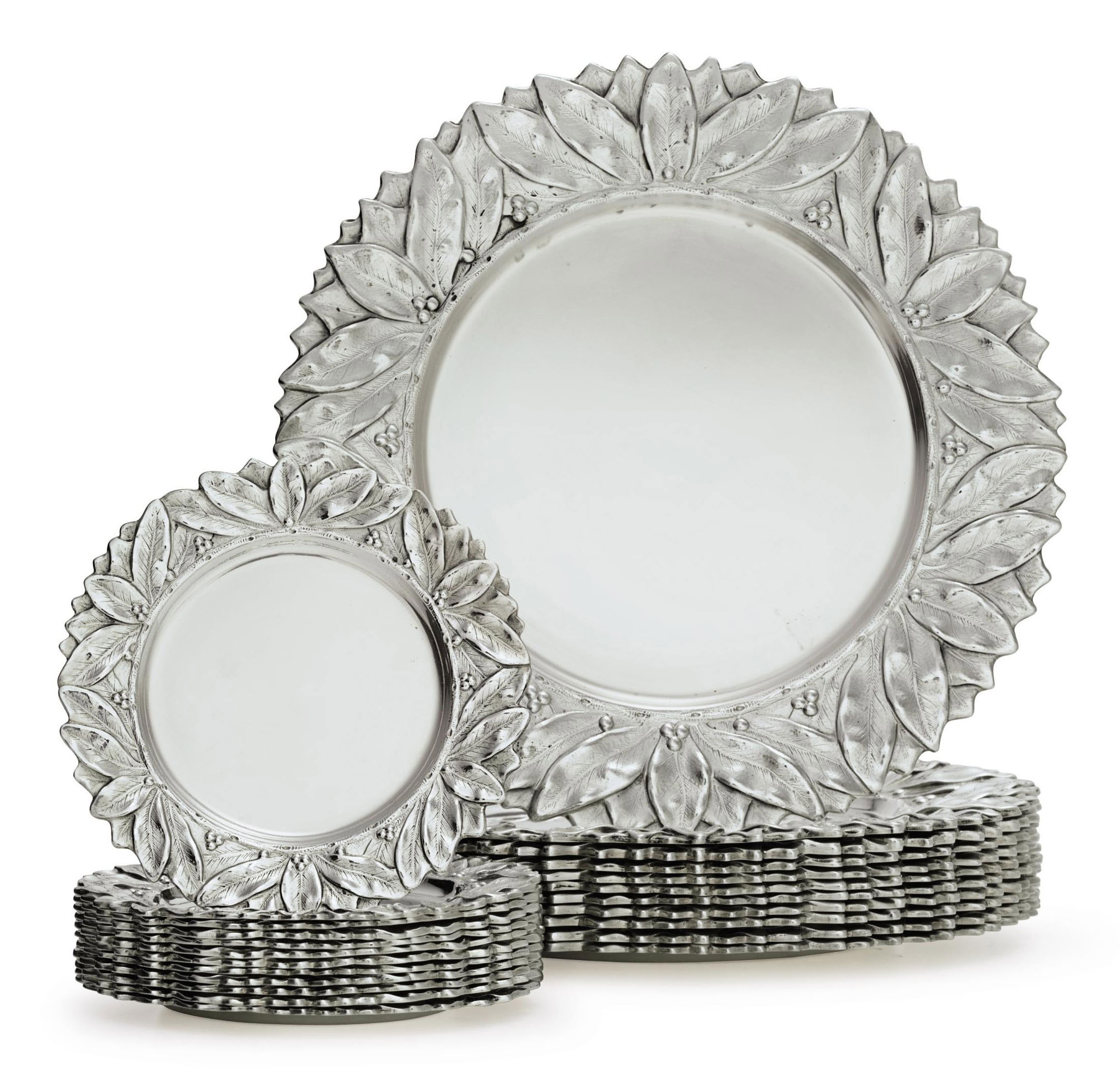 A SET OF ELEVEN SILVER DINNER PLATES AND TWELVE SILVER BREAD PLATES , MARK OF GORHAM MFG. CO ...