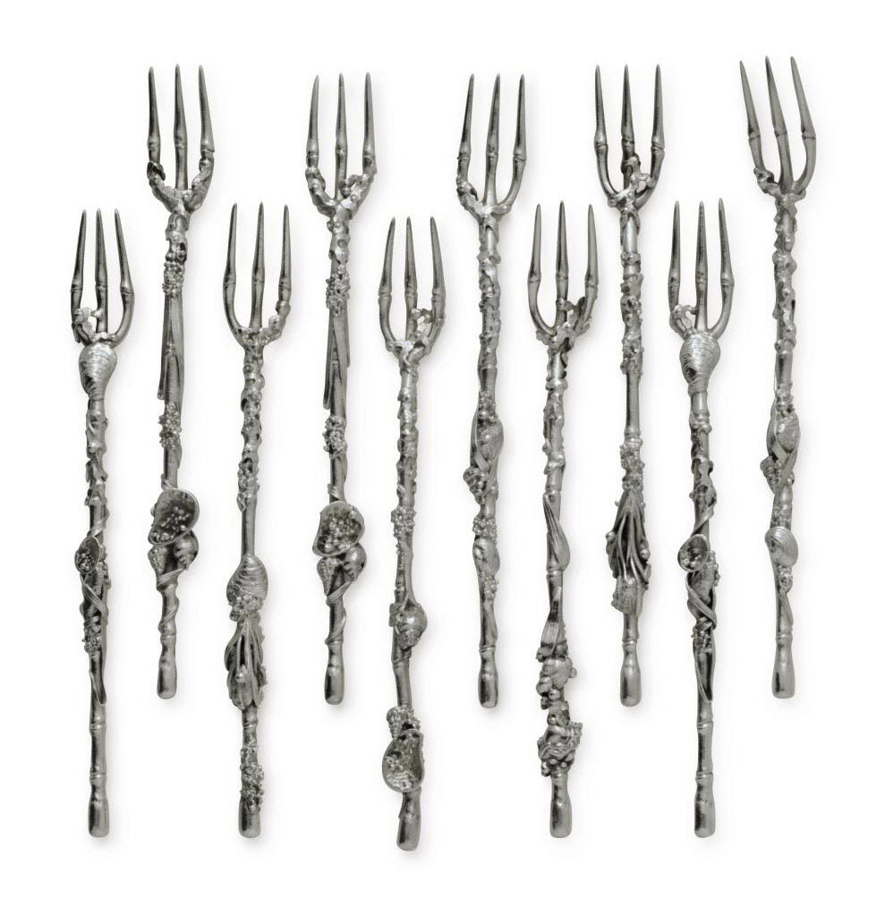 A SET OF TEN SILVER SEAFOOD FORKS , MARK OF GORHAM MFG. CO., PROVIDENCE