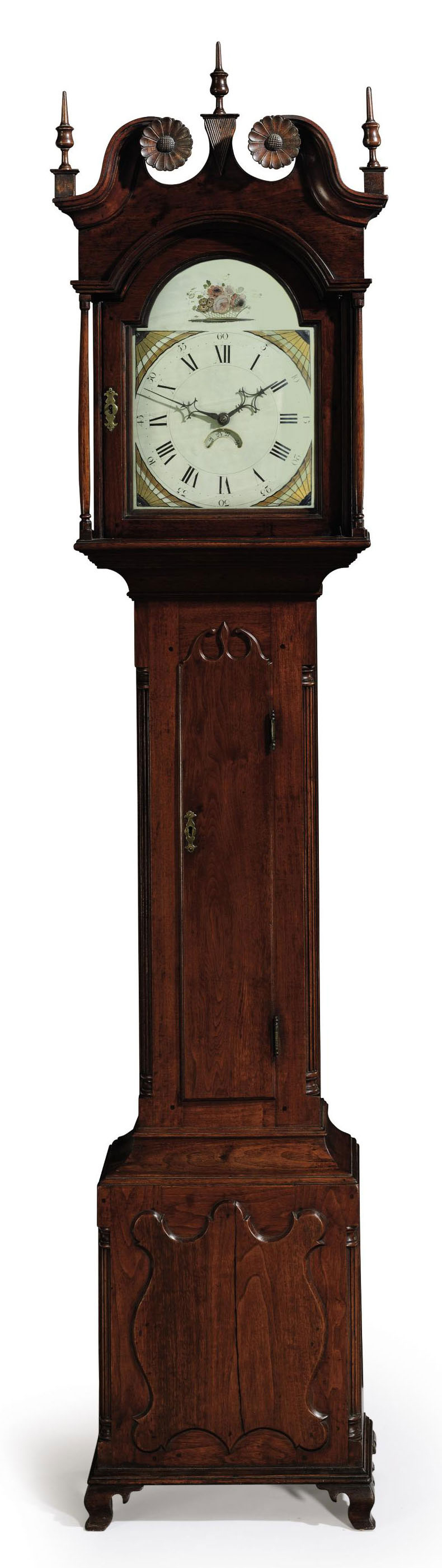 A FEDERAL CARVED WALNUT TALLCASE CLOCK