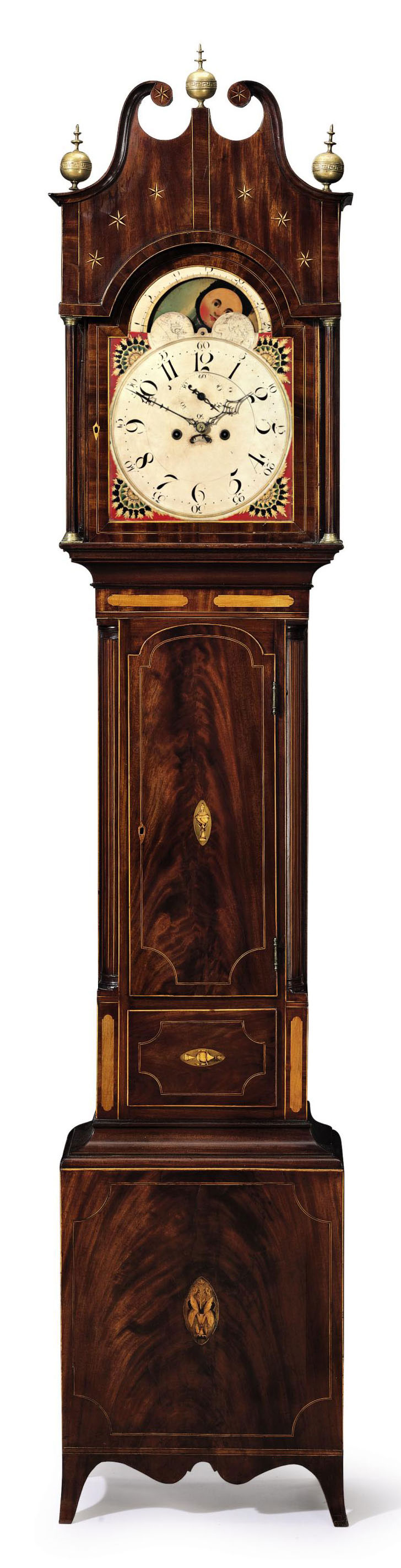 A FEDERAL INLAID MAHOGANY TALLCASE CLOCK , ATTRIBUTED TO WOOD & TAYLOR