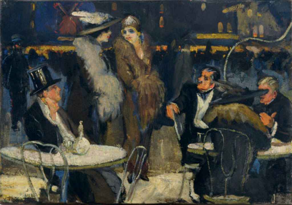 Artist unknown, 20th century , An elegant party on a terrace by the