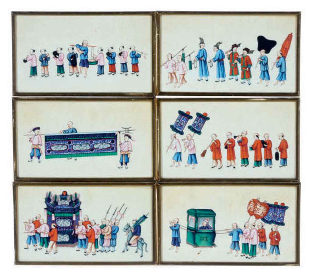 A Set Of Six Chinese Export Paintings On Pith Paper Of A