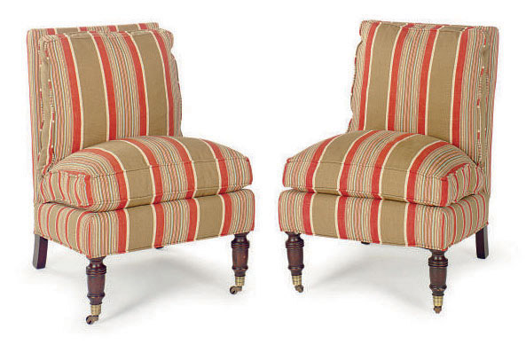 A Pair Of Linen Upholstered Slipper Chairs By Lillian August