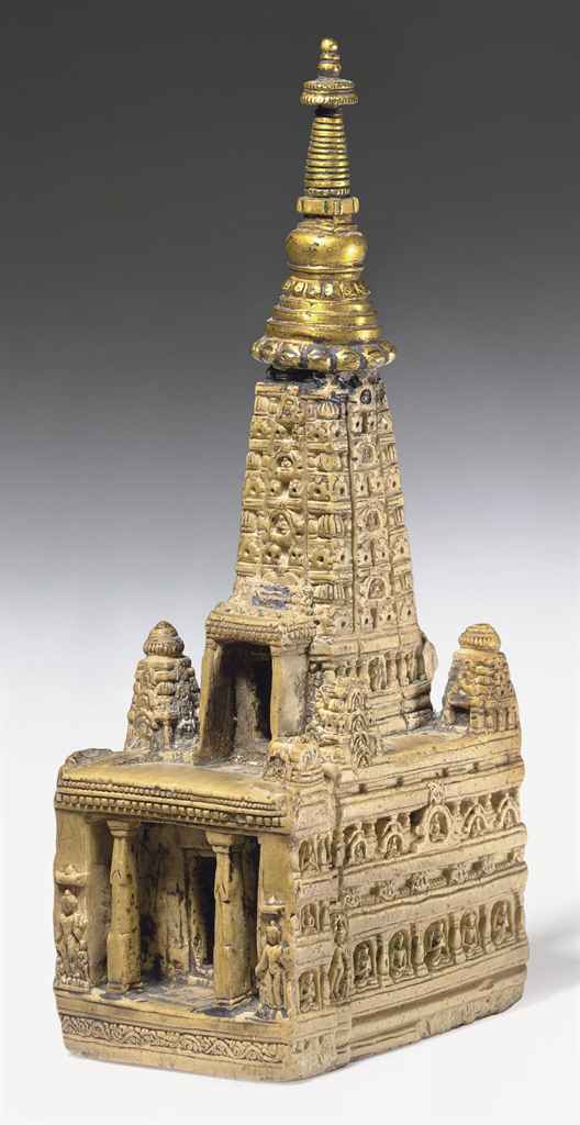 A stone model of the Mahabodhi temple , NORTHEASTERN INDIA, PALA PERIOD