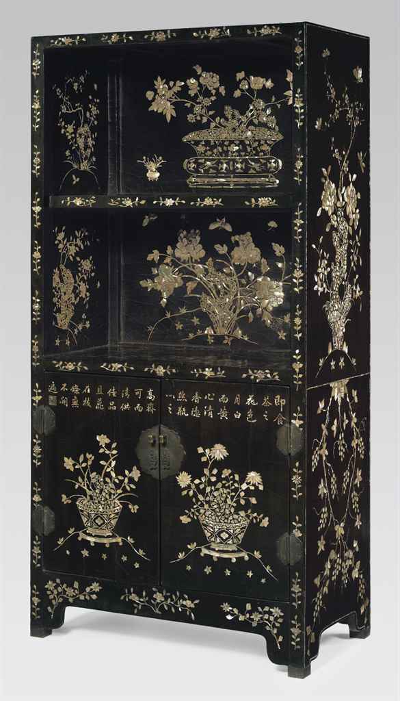 Black lacquer mother of pearl cabinet deals